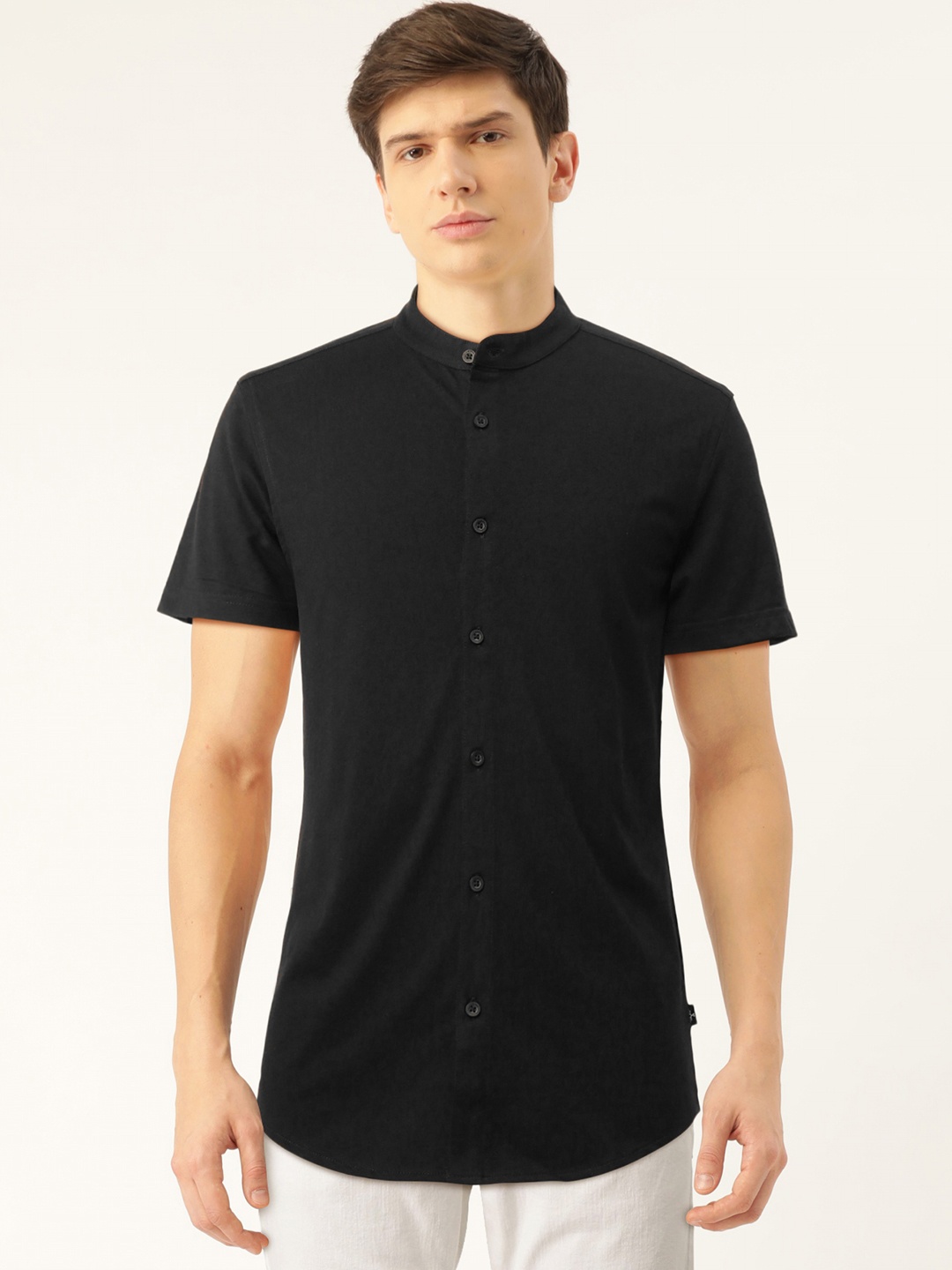 

Flying Machine Men Black Solid Slim Fit Knitted Casual Shirt
