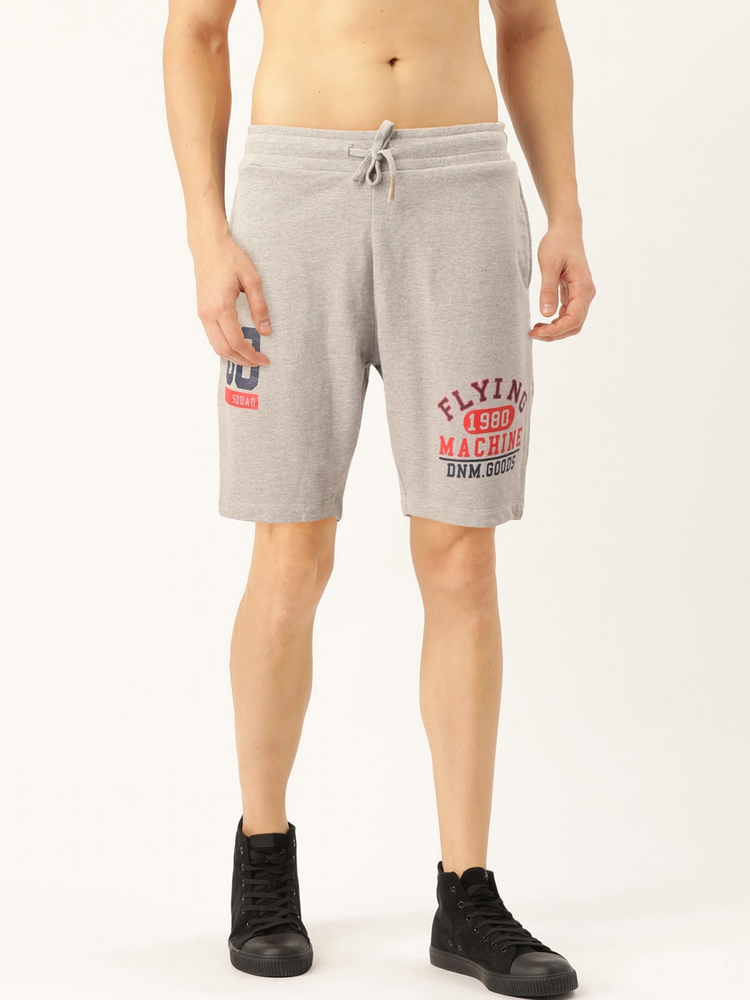 

Flying Machine Men Grey Melange Printed Detail Regular Fit Sports Shorts