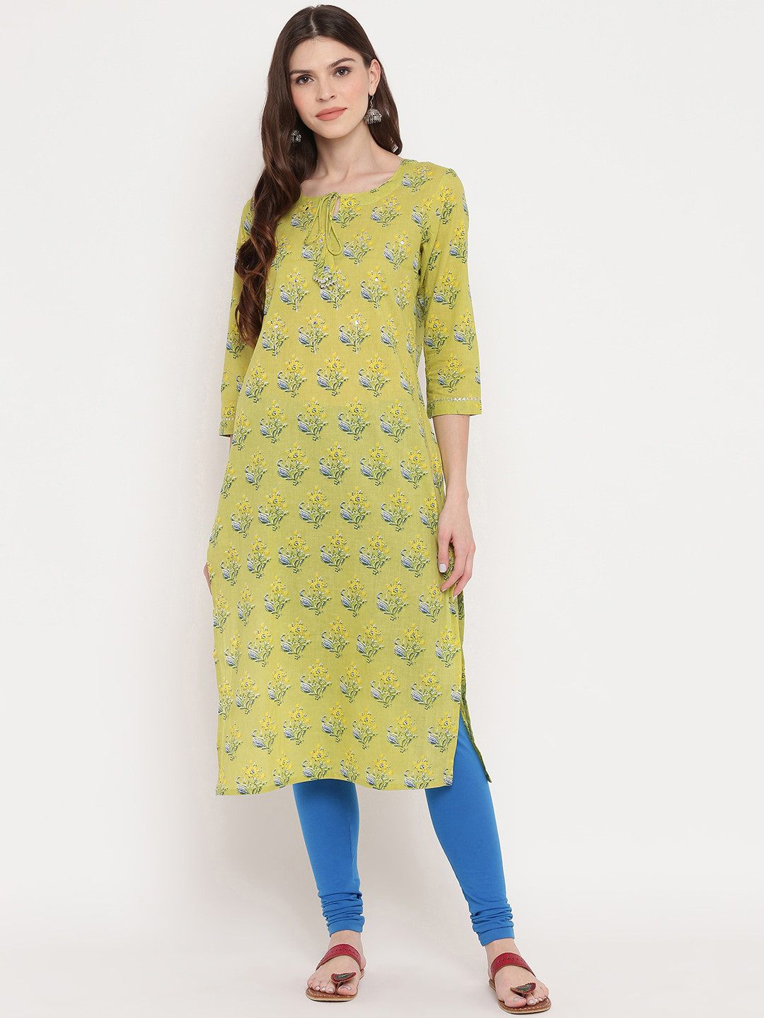 

Vbuyz Women Green Printed Straight Kurta