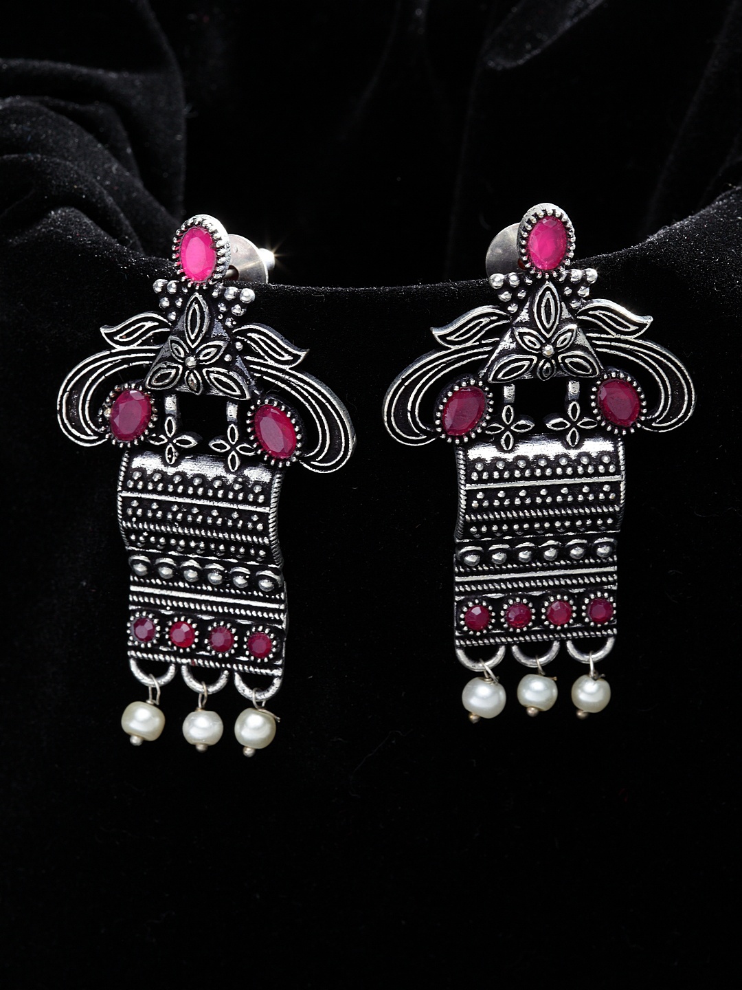 

PANASH Silver-Plated & Pink Contemporary Drop Earrings
