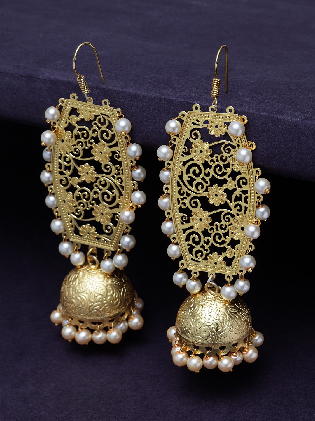 

PANASH Gold-Plated & White Pearls Classic Jhumkas