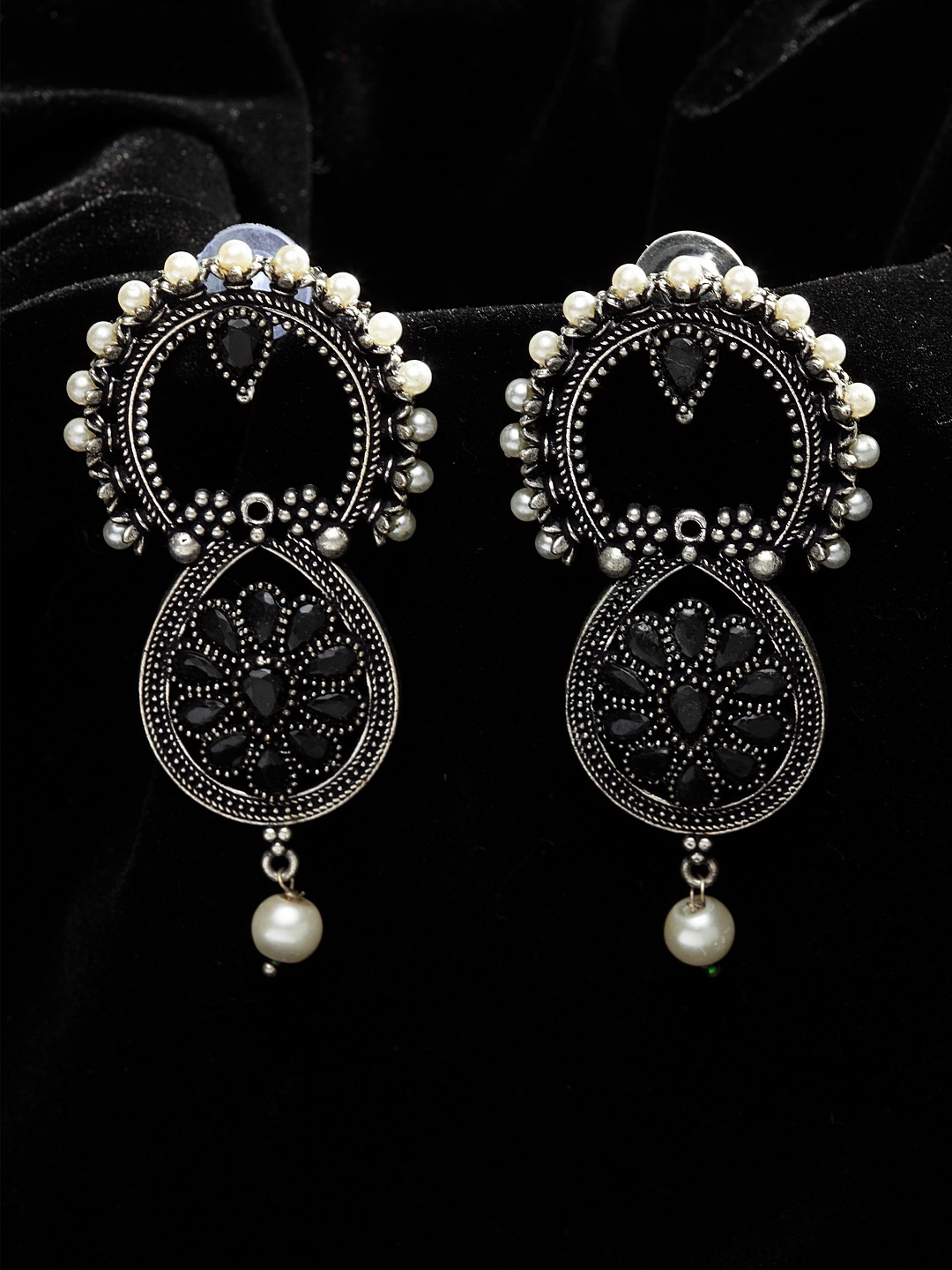 

PANASH Silver-Plated & Black Classic Drop Earrings