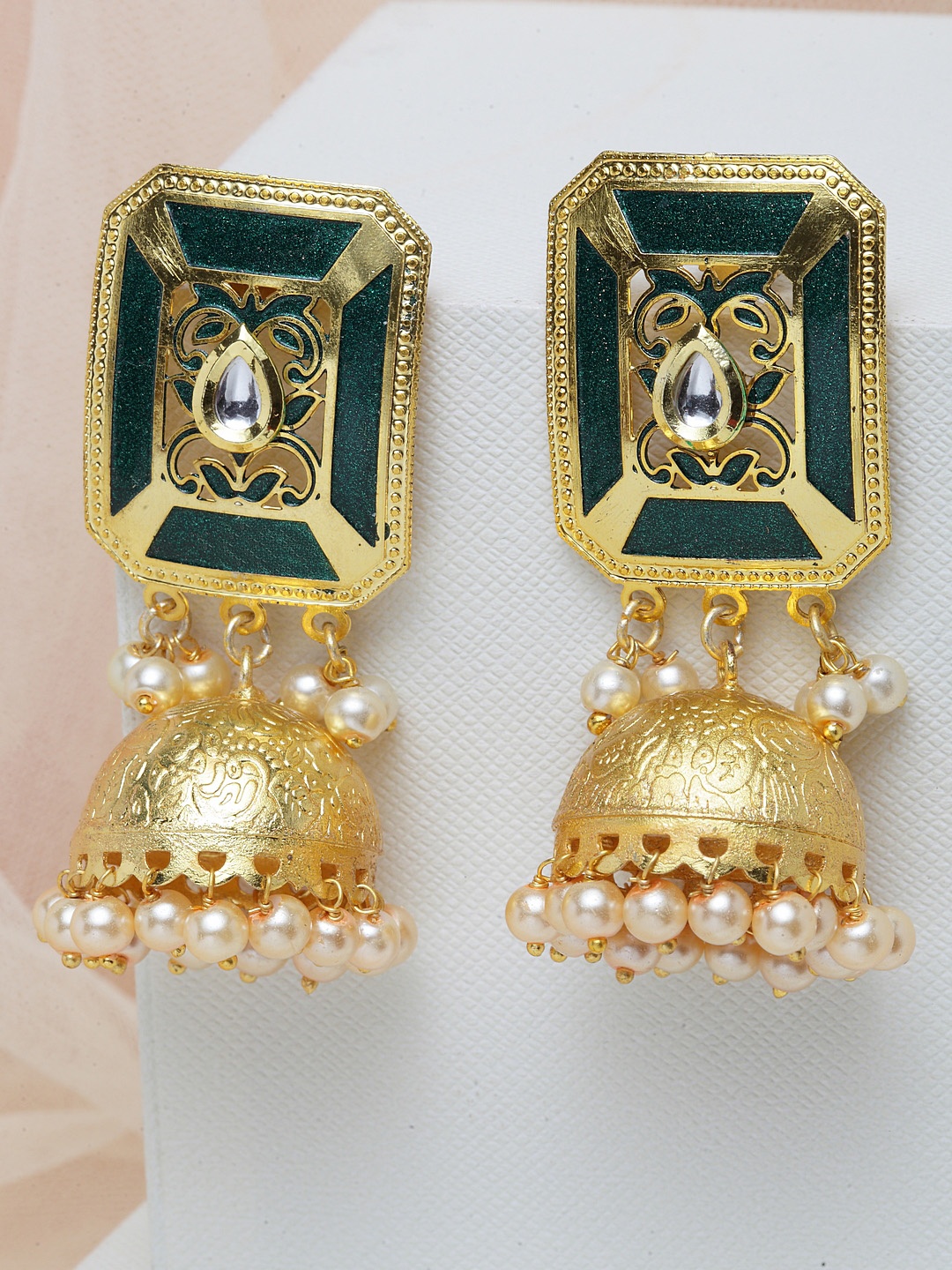 

PANASH Gold-Plated & Green Geometric Jhumkas