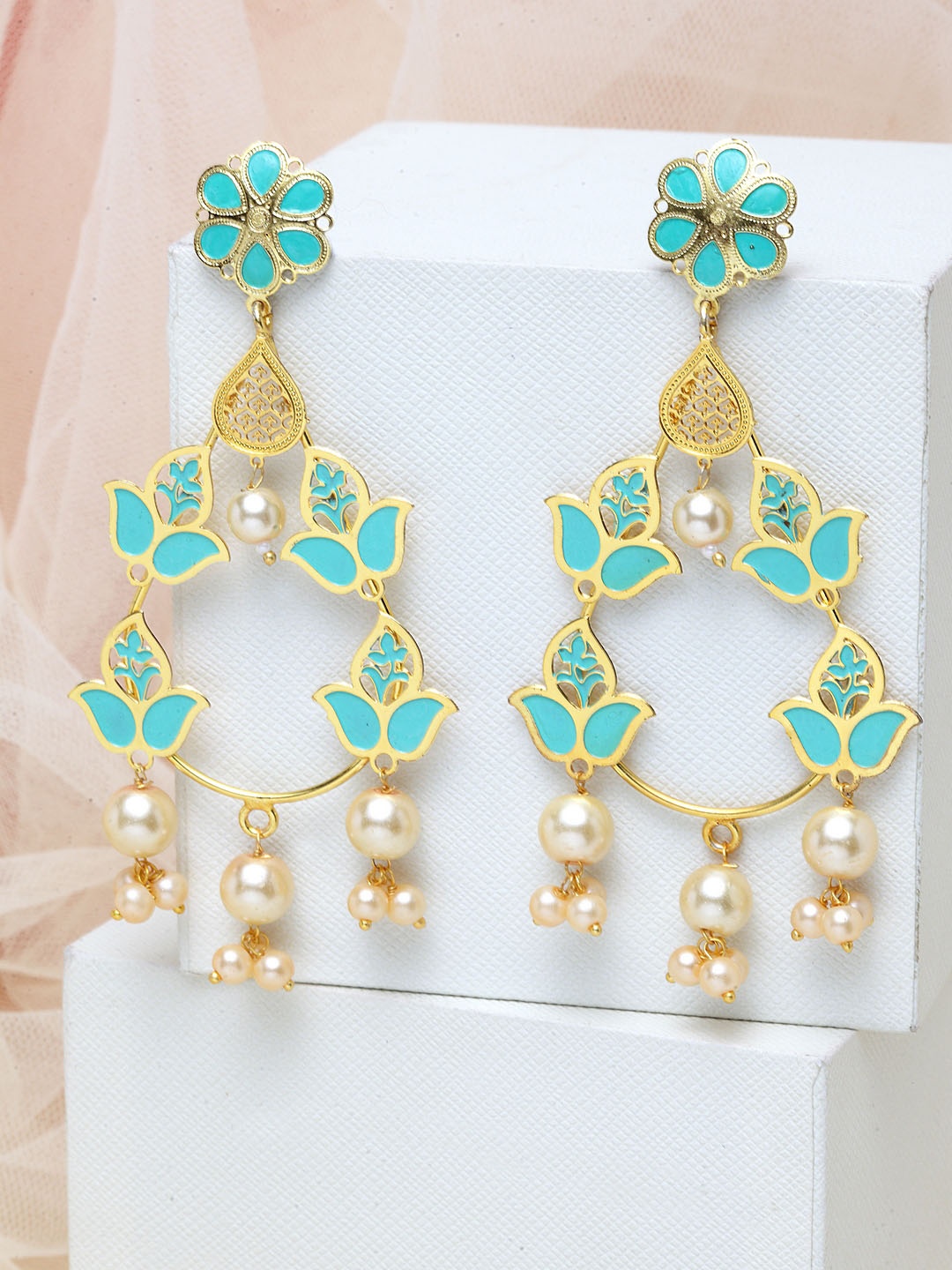 

PANASH Gold-Plated & Turquoise Blue Floral Chandbalis