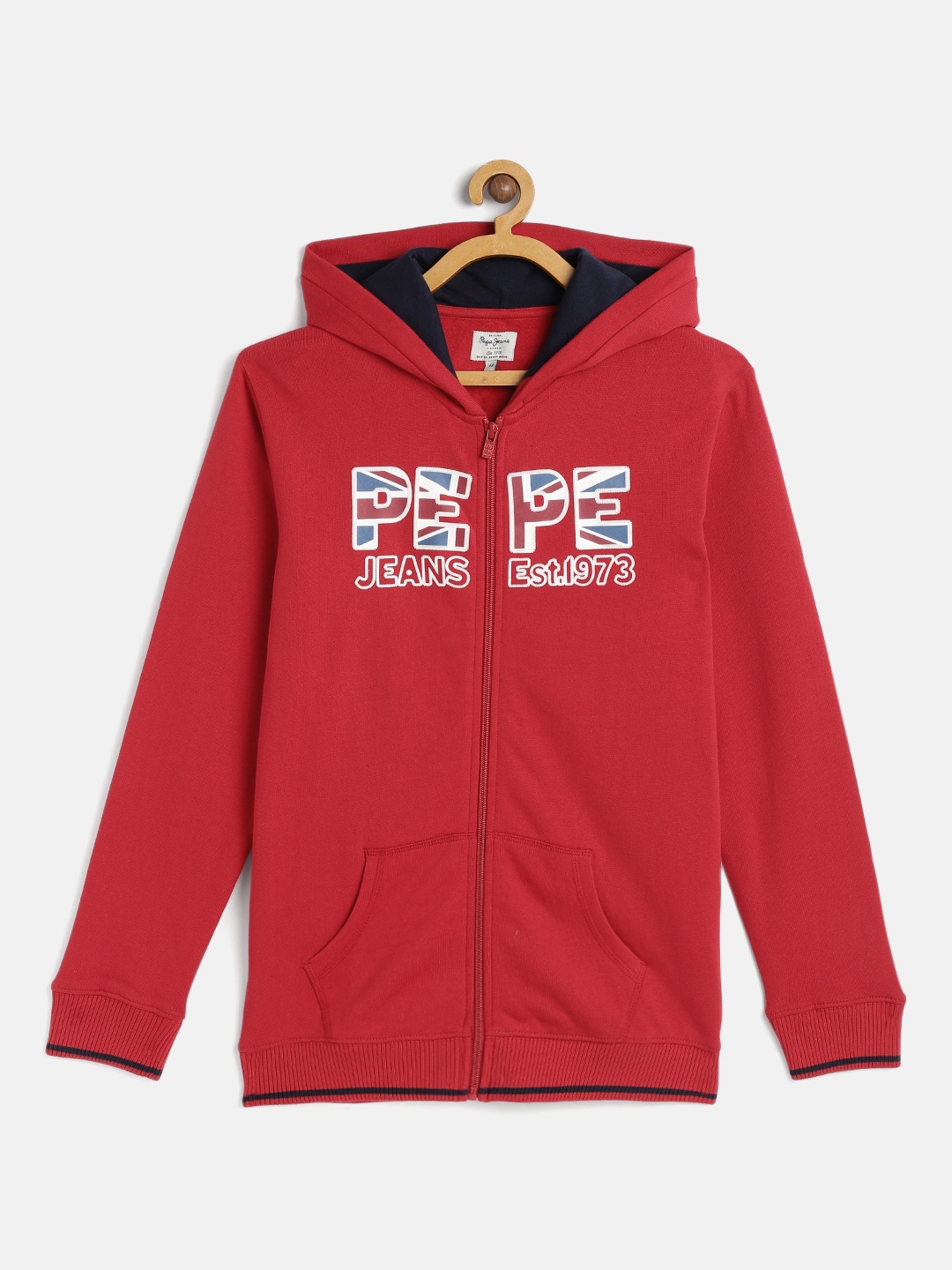 

Pepe Jeans Boys Red Pure Cotton Mathew IP Printed Hooded Sweatshirt