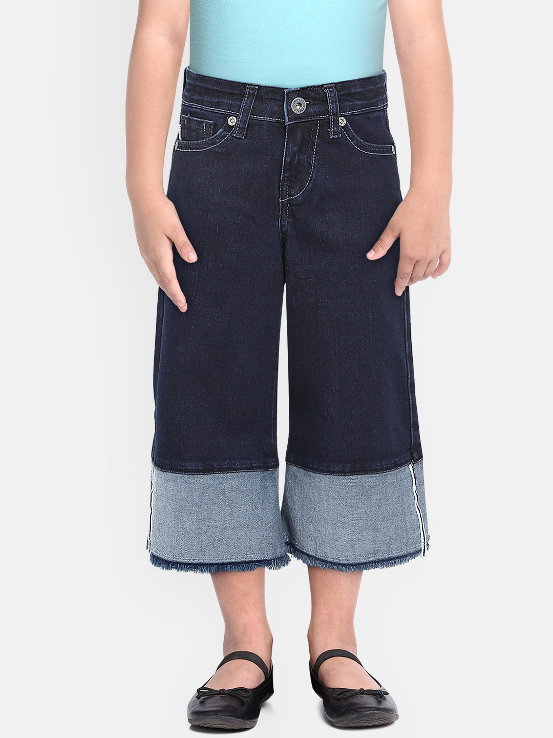 

Pepe Jeans Girls Blue Wide Leg Mid-Rise Clean Look ARUBA IP Stretchable Jeans