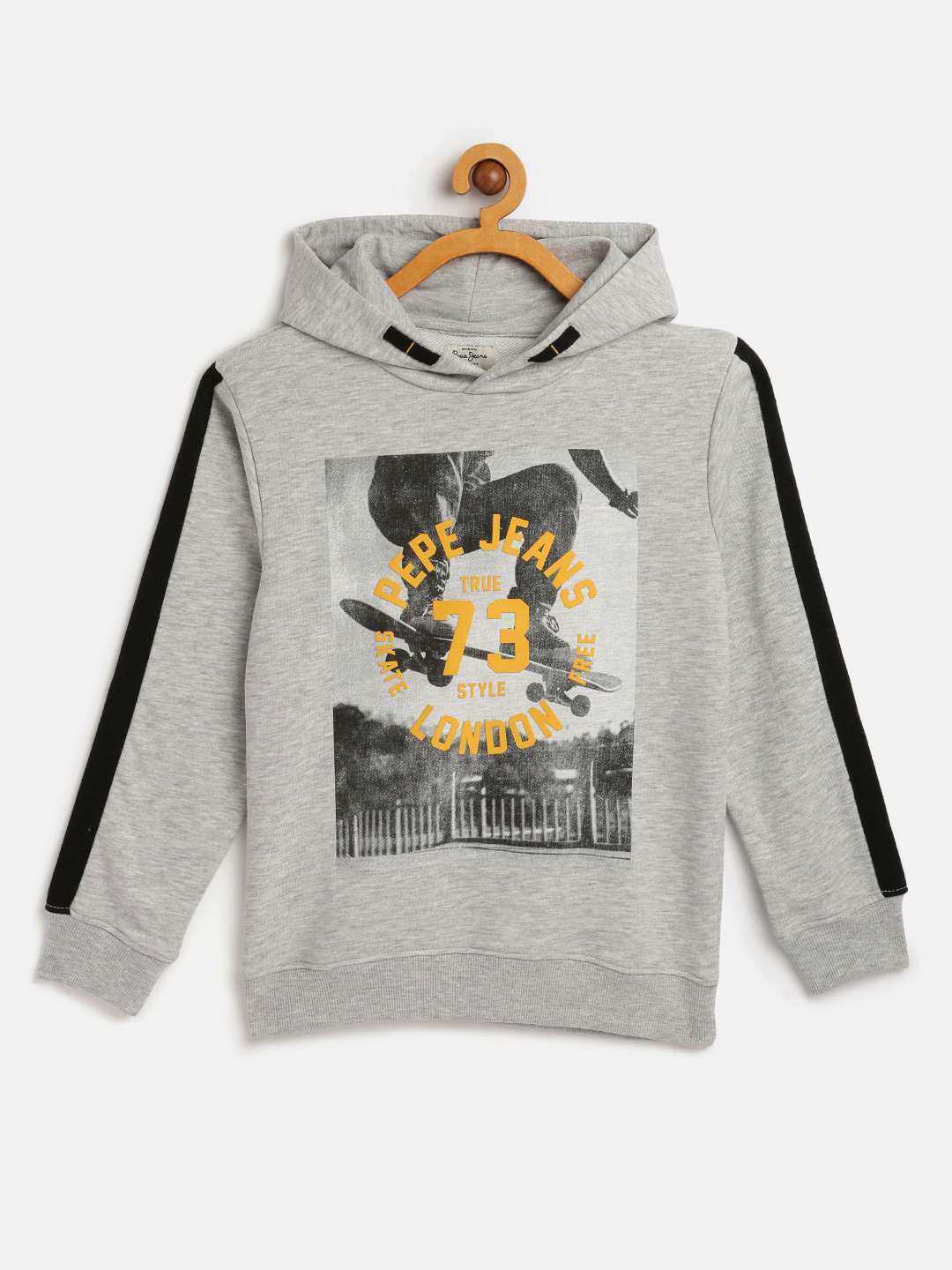 

Pepe Jeans Boys Grey Melange Printed Hooded Geoff Sweatshirt