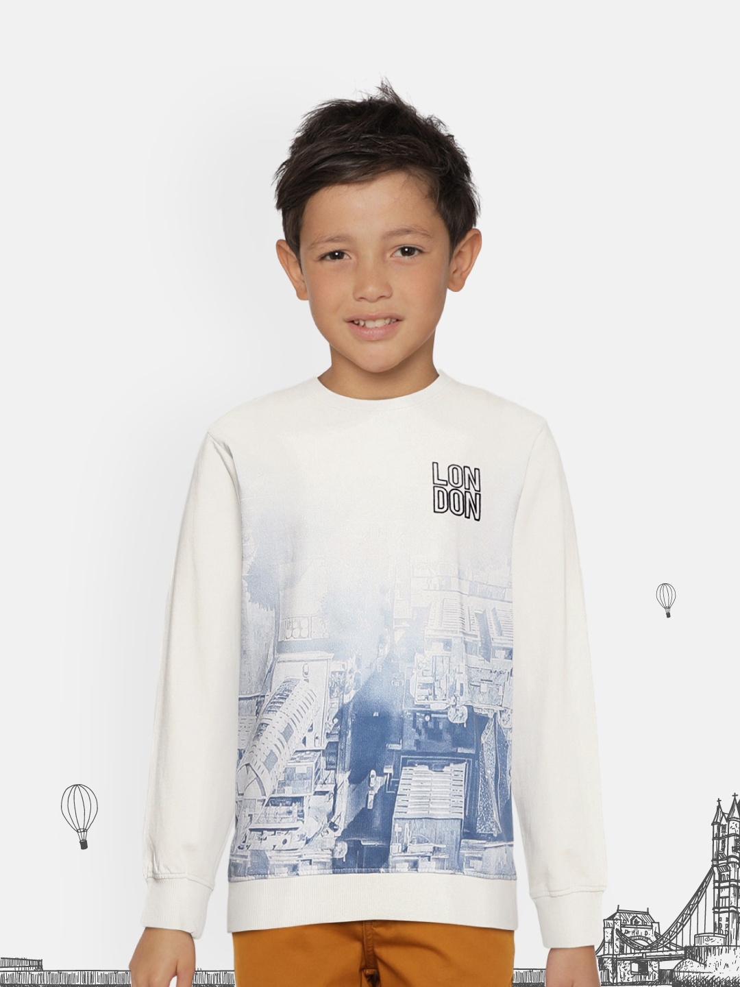

Pepe Jeans Boys Off White & Blue Pure Cotton Printed Sweatshirt