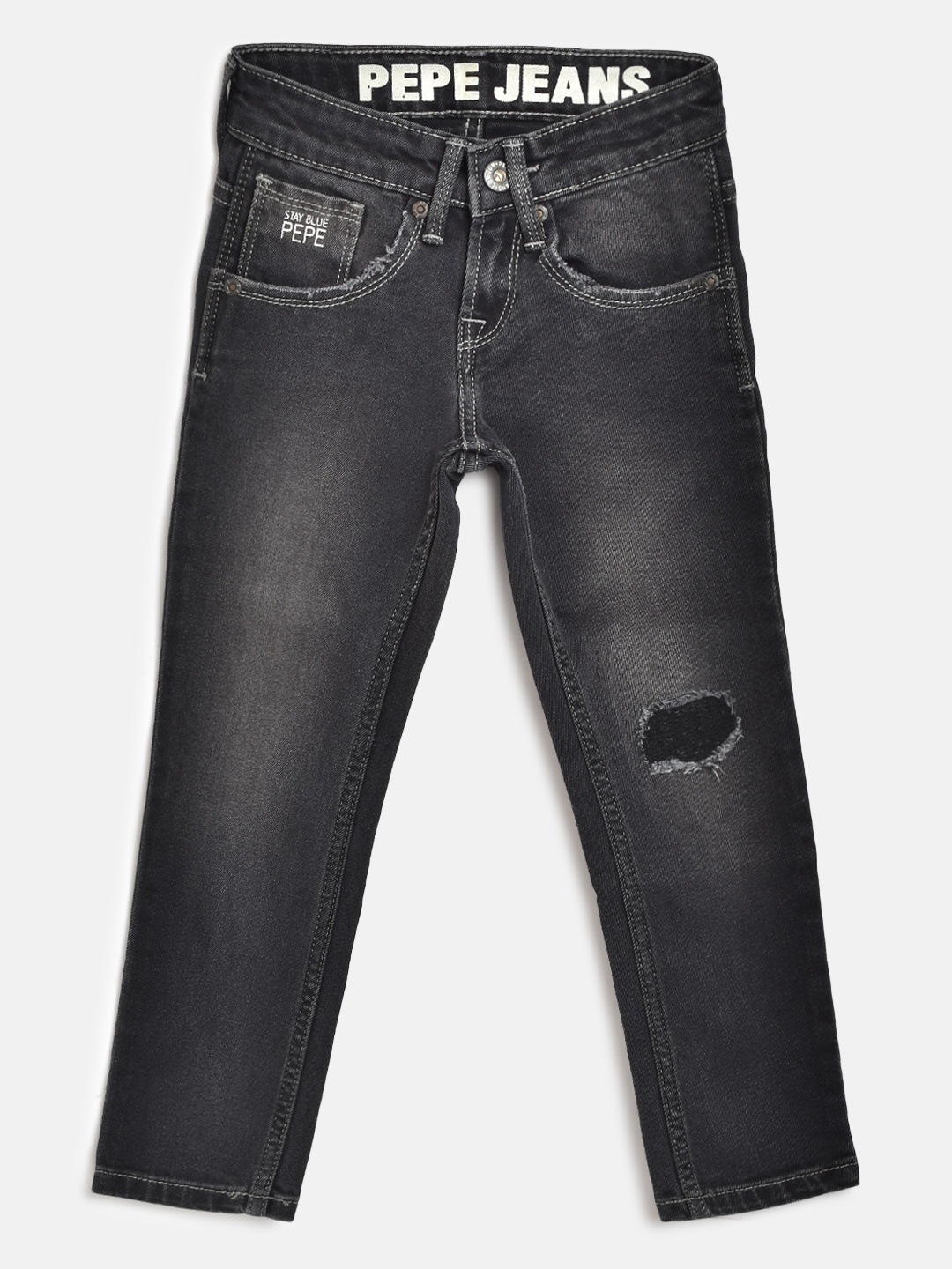 

Pepe Jeans Boys Black Mildly Distressed Light Fade Stretchable Jeans