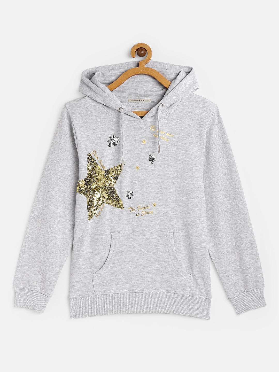 

Pepe Jeans Girls Grey Melange Embellished Hooded Sweatshirt