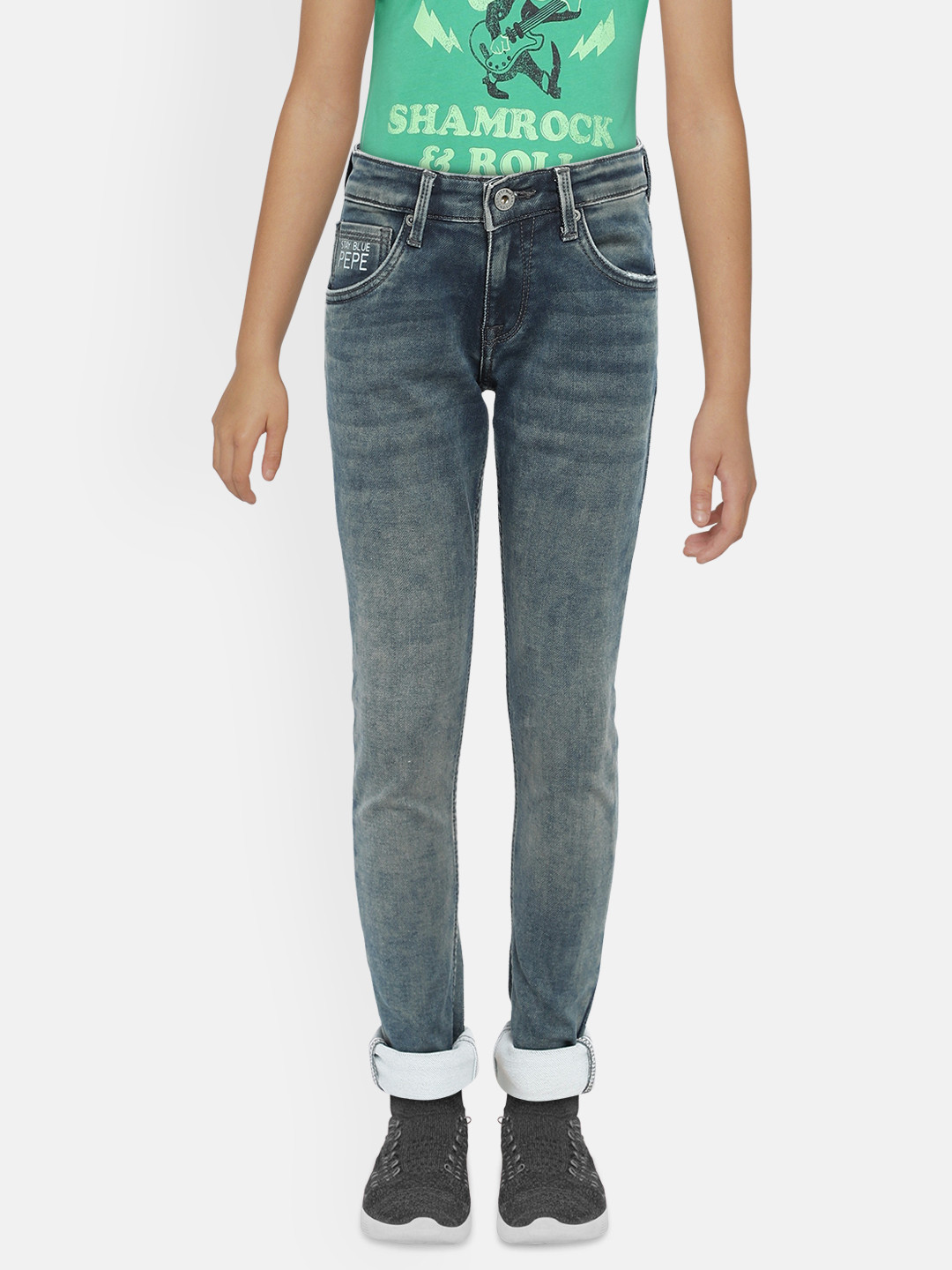 

Pepe Jeans Boys Green Slim Fit Mid-Rise Clean Look Stretchable Jeans