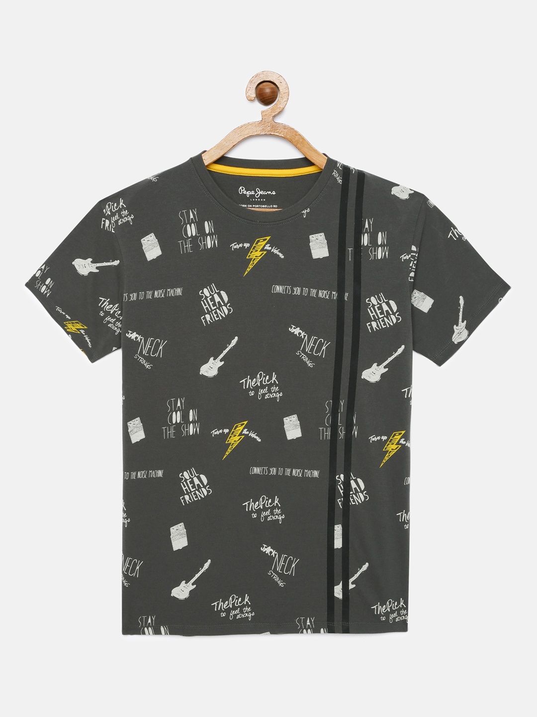 

Pepe Jeans Boys Grey OZIL SS IP Printed Round Neck Pure Cotton T-shirt