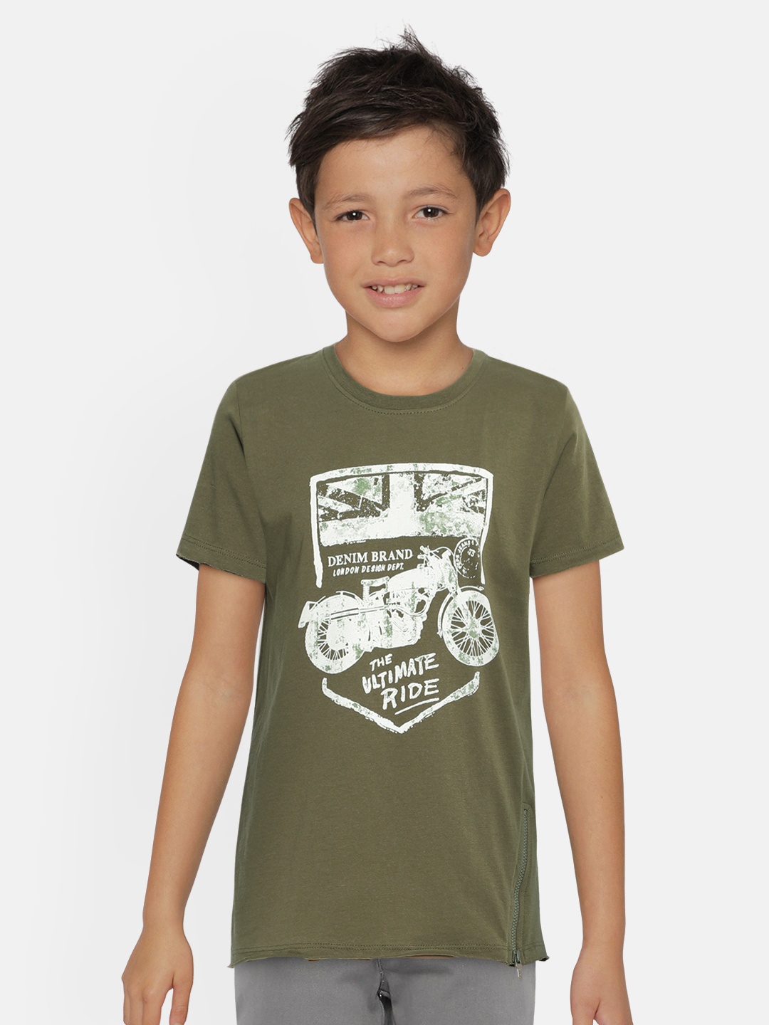

Pepe Jeans Boys Olive Green Printed Round Neck T-shirt