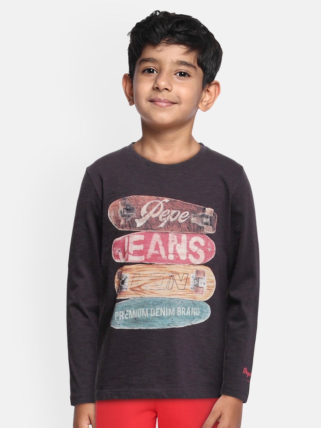 

Pepe Jeans Boys Charcoal Grey Printed Round Neck T-shirt