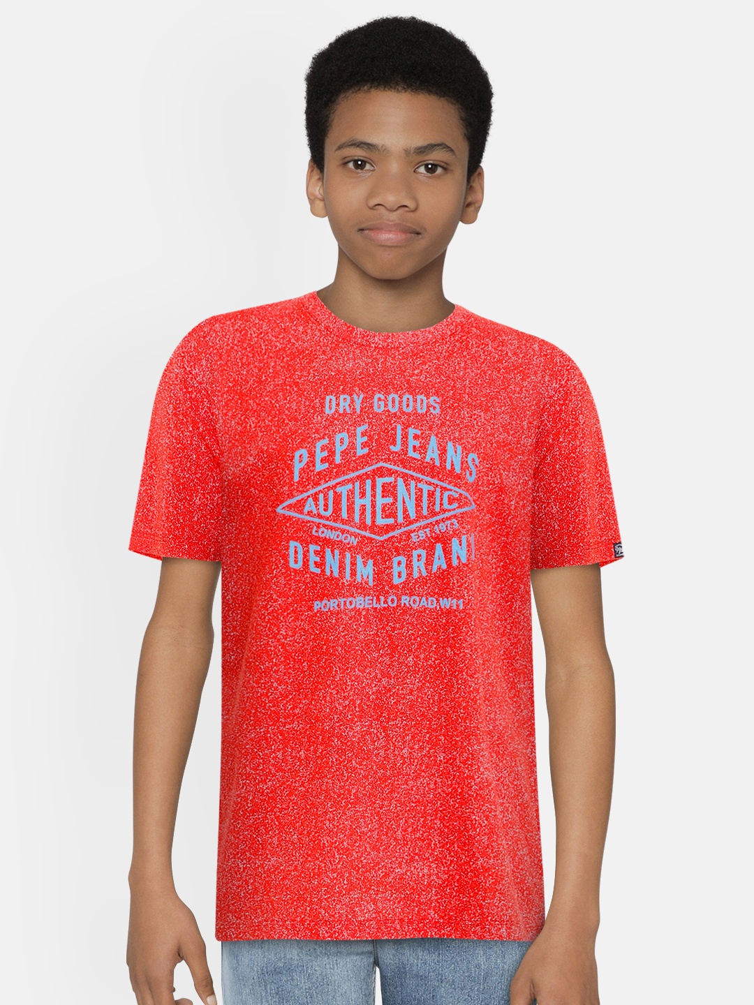 

Pepe Jeans Boys Coral Red MICHAEL SS IP Printed Round Neck Pure Cotton T-shirt
