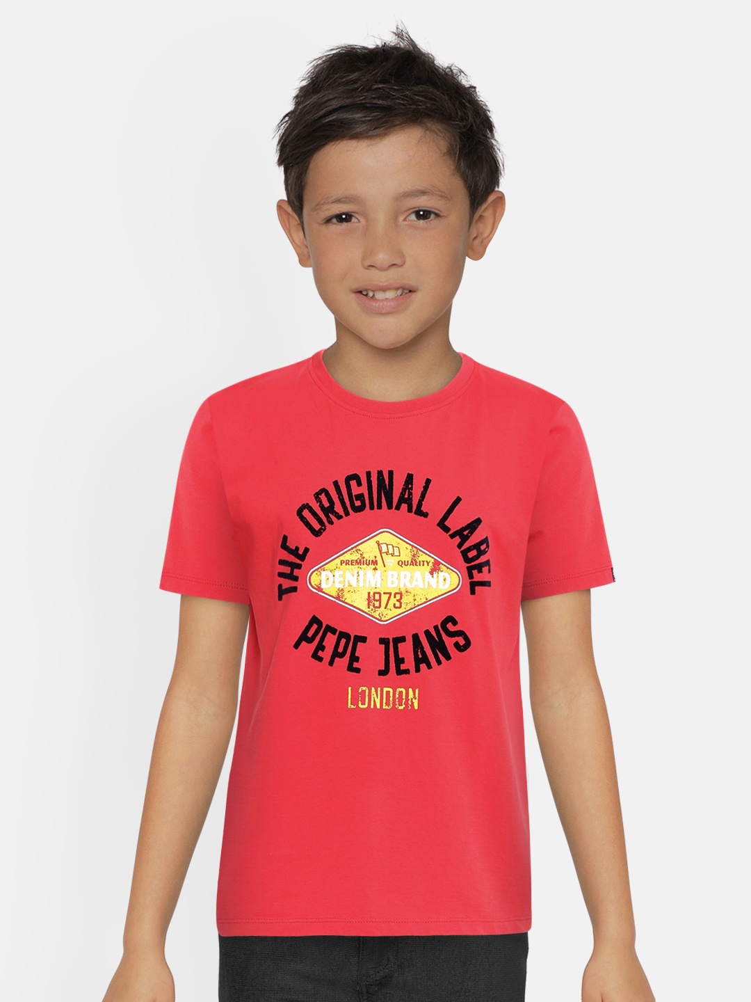 

Pepe Jeans Boys Red Printed Round Neck Pure Cotton T-shirt