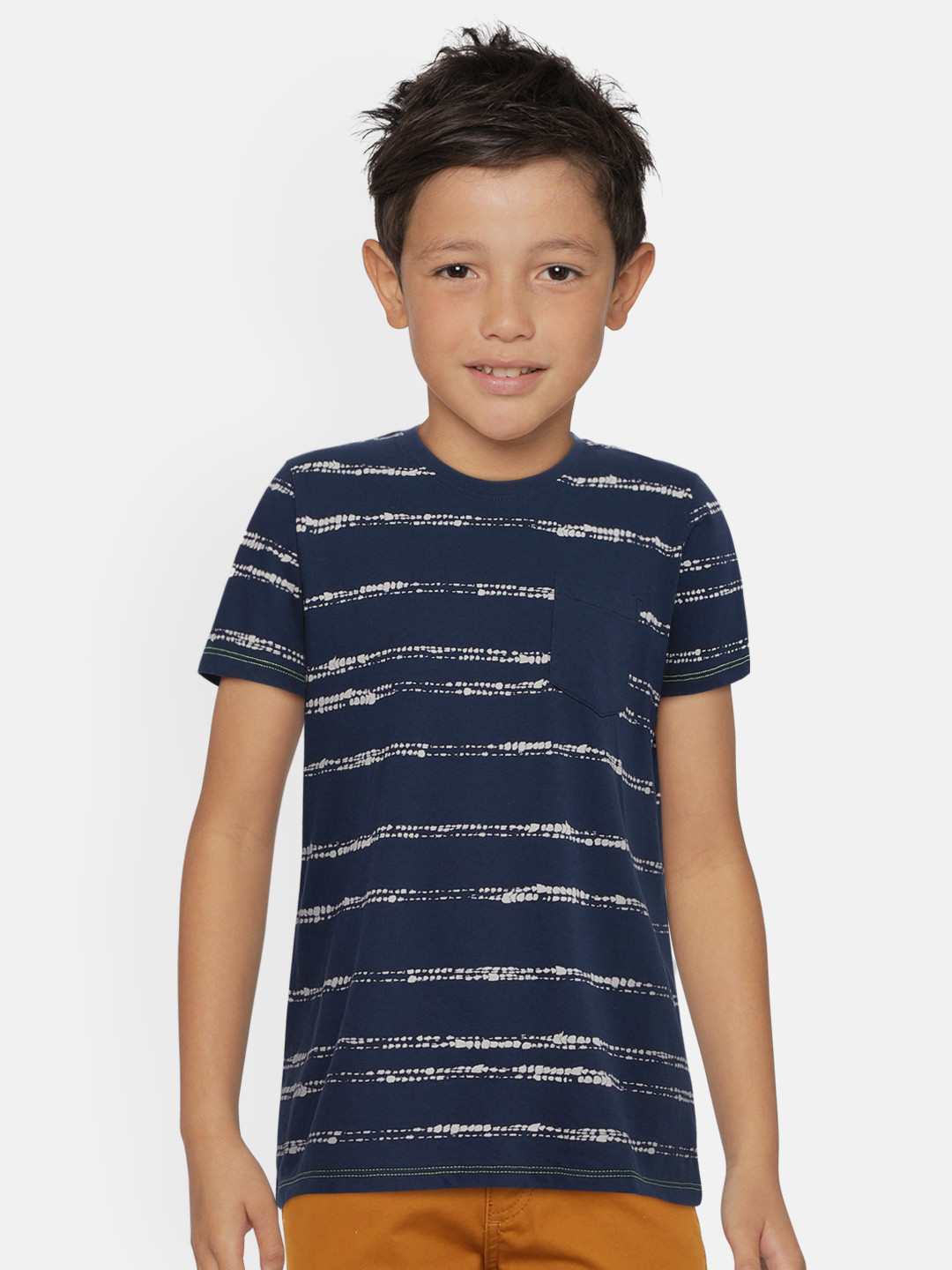

Pepe Jeans Boys Navy Blue NOLAN SS IP Striped Round Neck Pure Cotton T-shirt