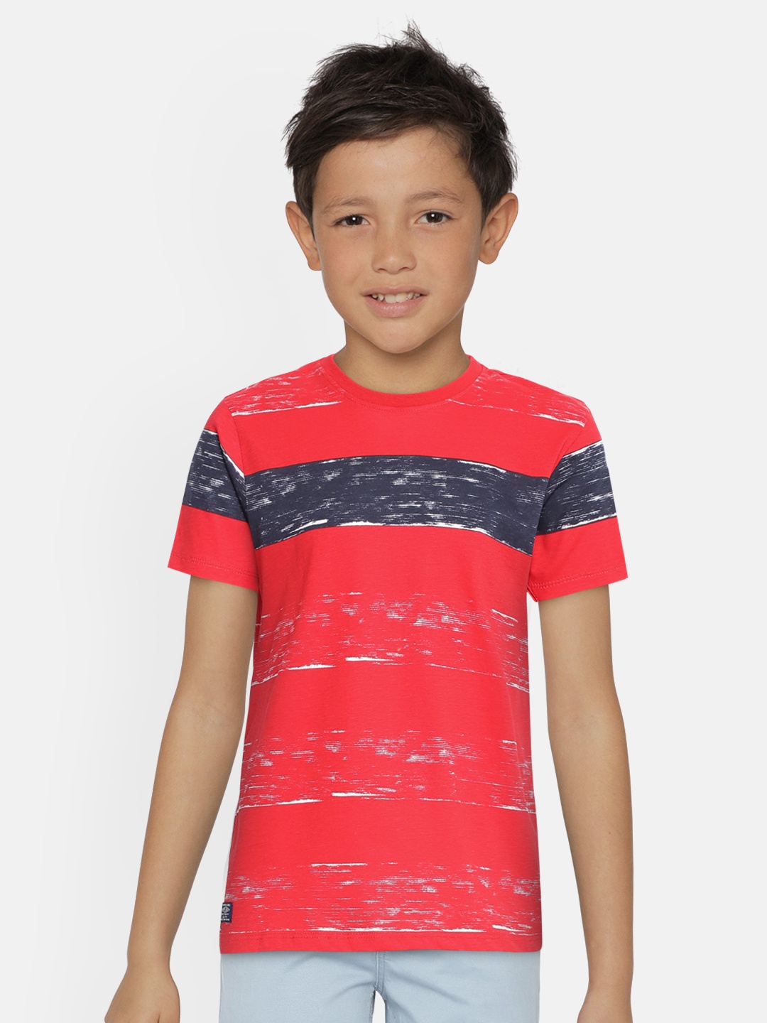 

Pepe Jeans Boys Red & Navy Blue Striped Round Neck T-shirt