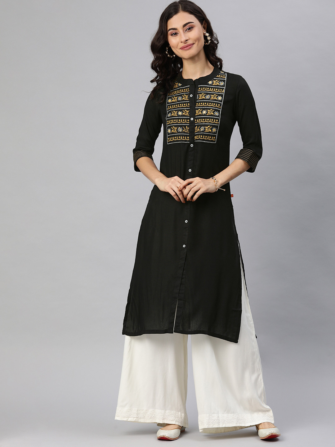 

Alena Women Black Yoke Design Mirror Work Straight Kurta