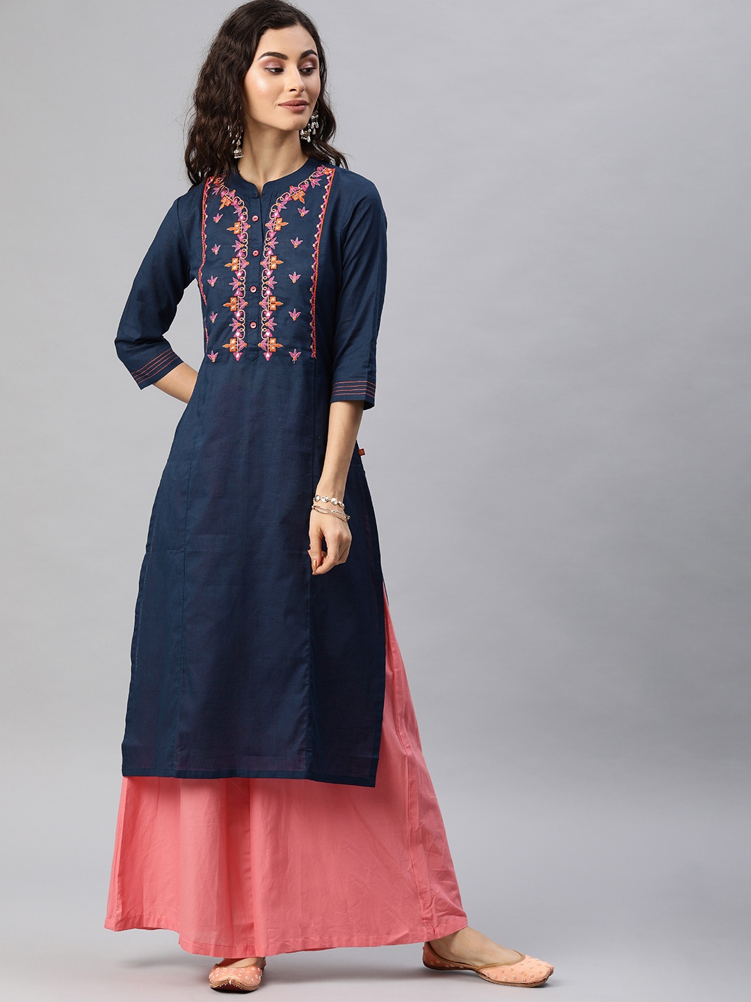

Alena Women Navy Blue Embroidered Straight Kurta
