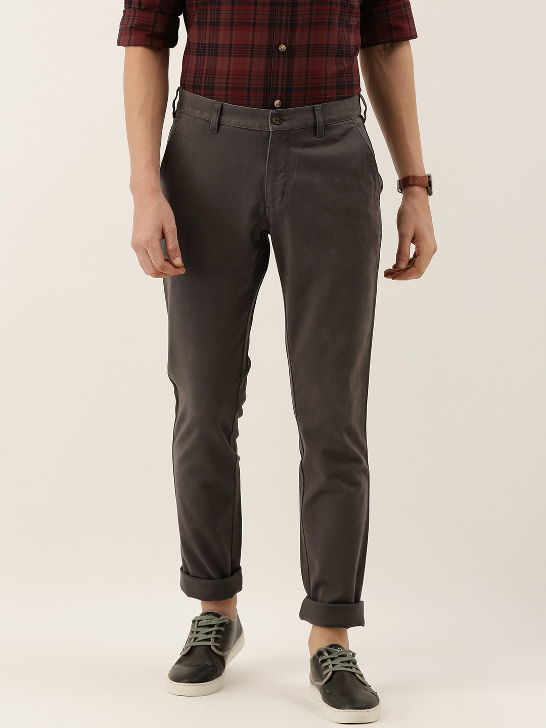 

Burnt Umber Men Grey Slim Fit Solid Chinos