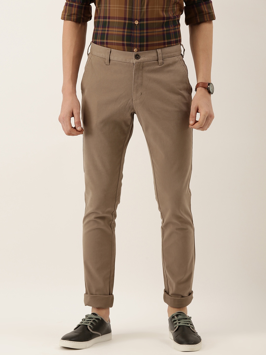 

Burnt Umber Men Brown Slim Fit Solid Regular Trousers