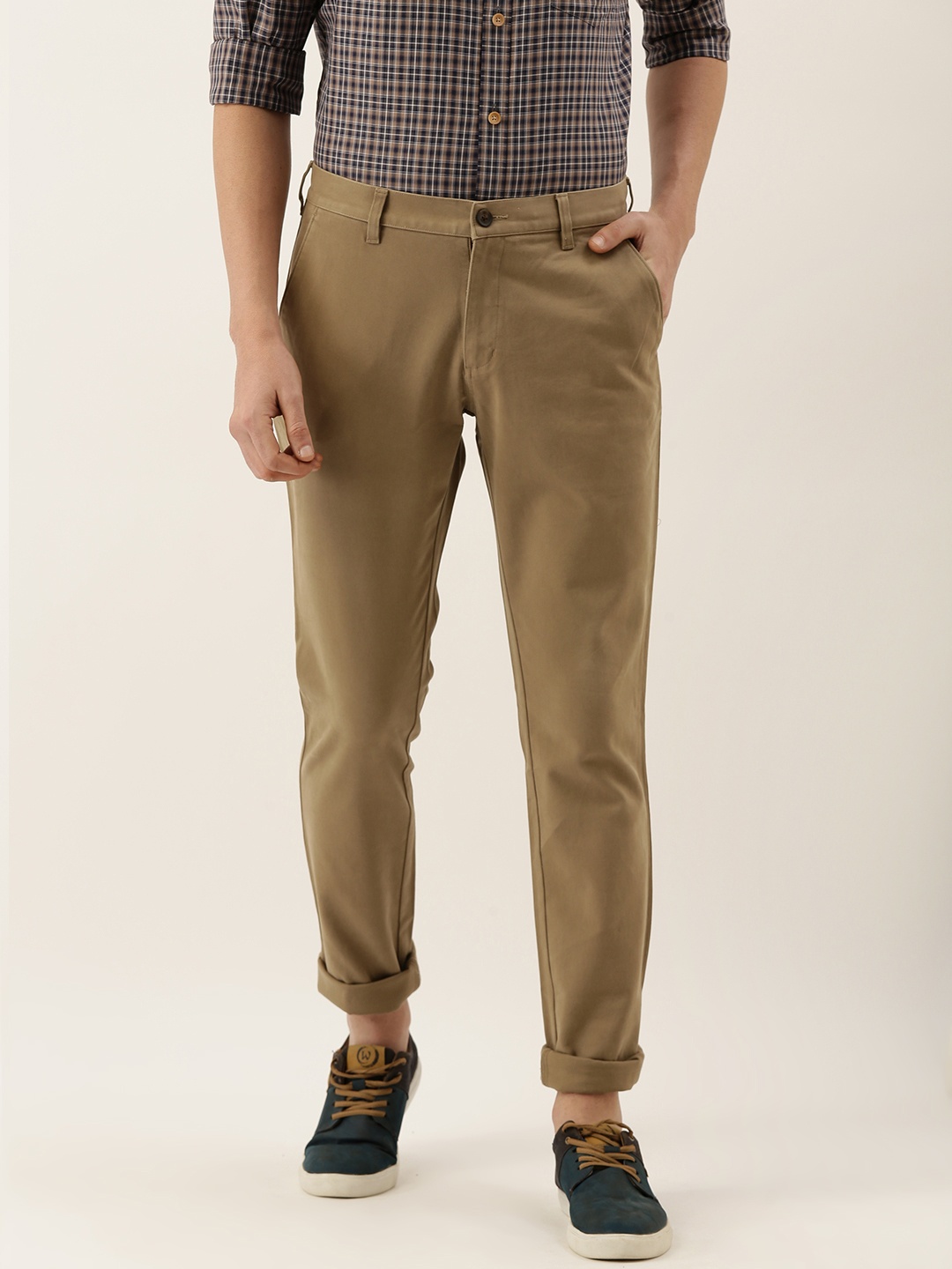 

Burnt Umber Men Khaki Slim Fit Solid Chinos