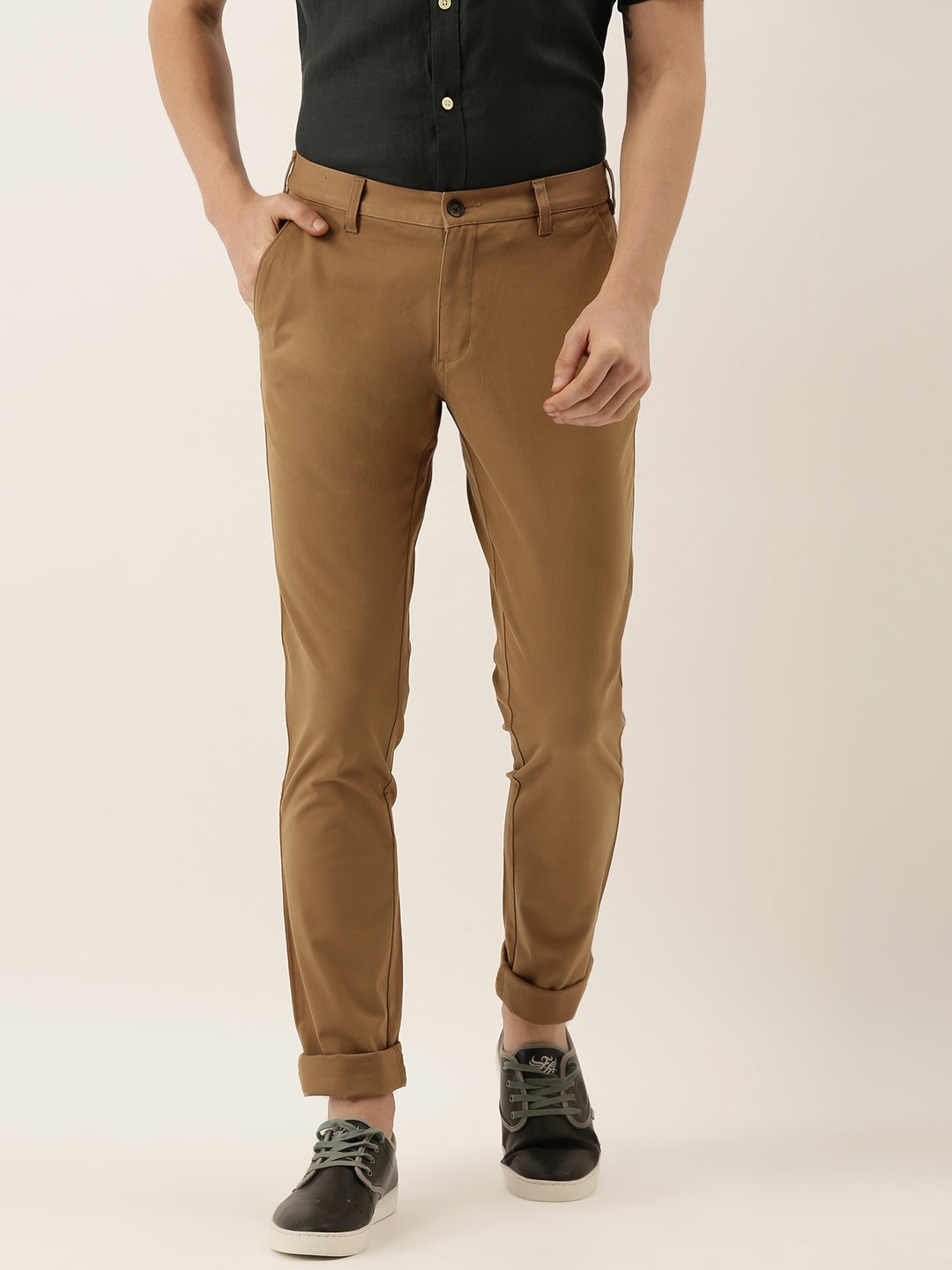 

Burnt Umber Men Khaki Slim Fit Solid Regular Trousers