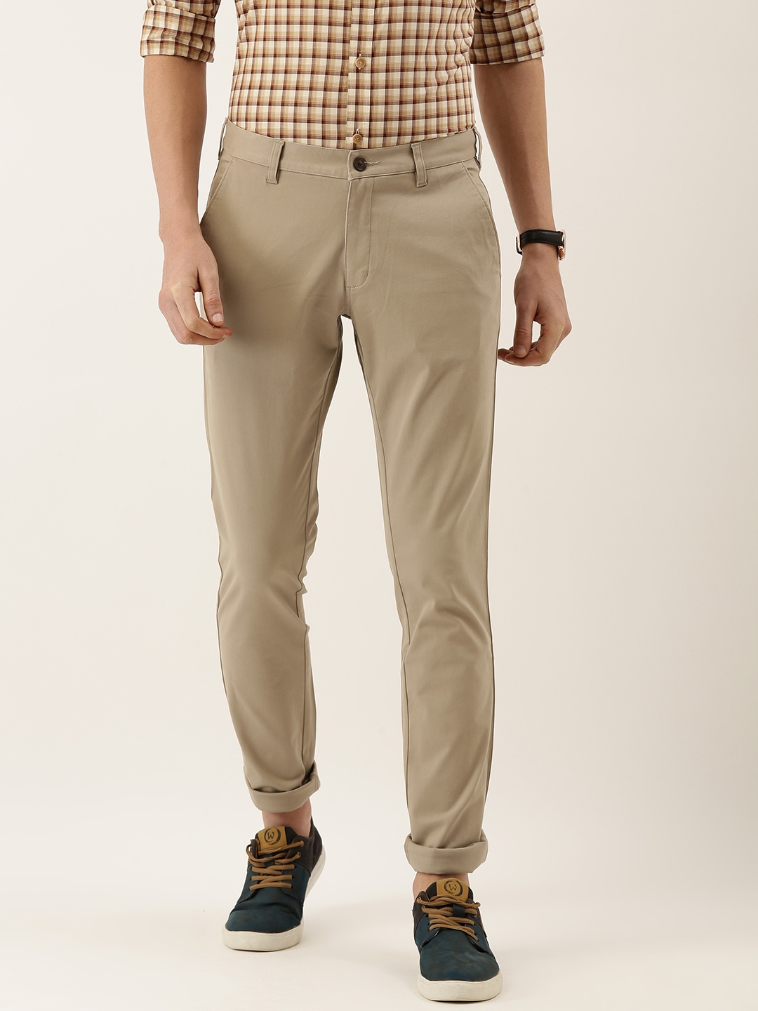 

Burnt Umber Men Beige Slim Fit Solid Chinos