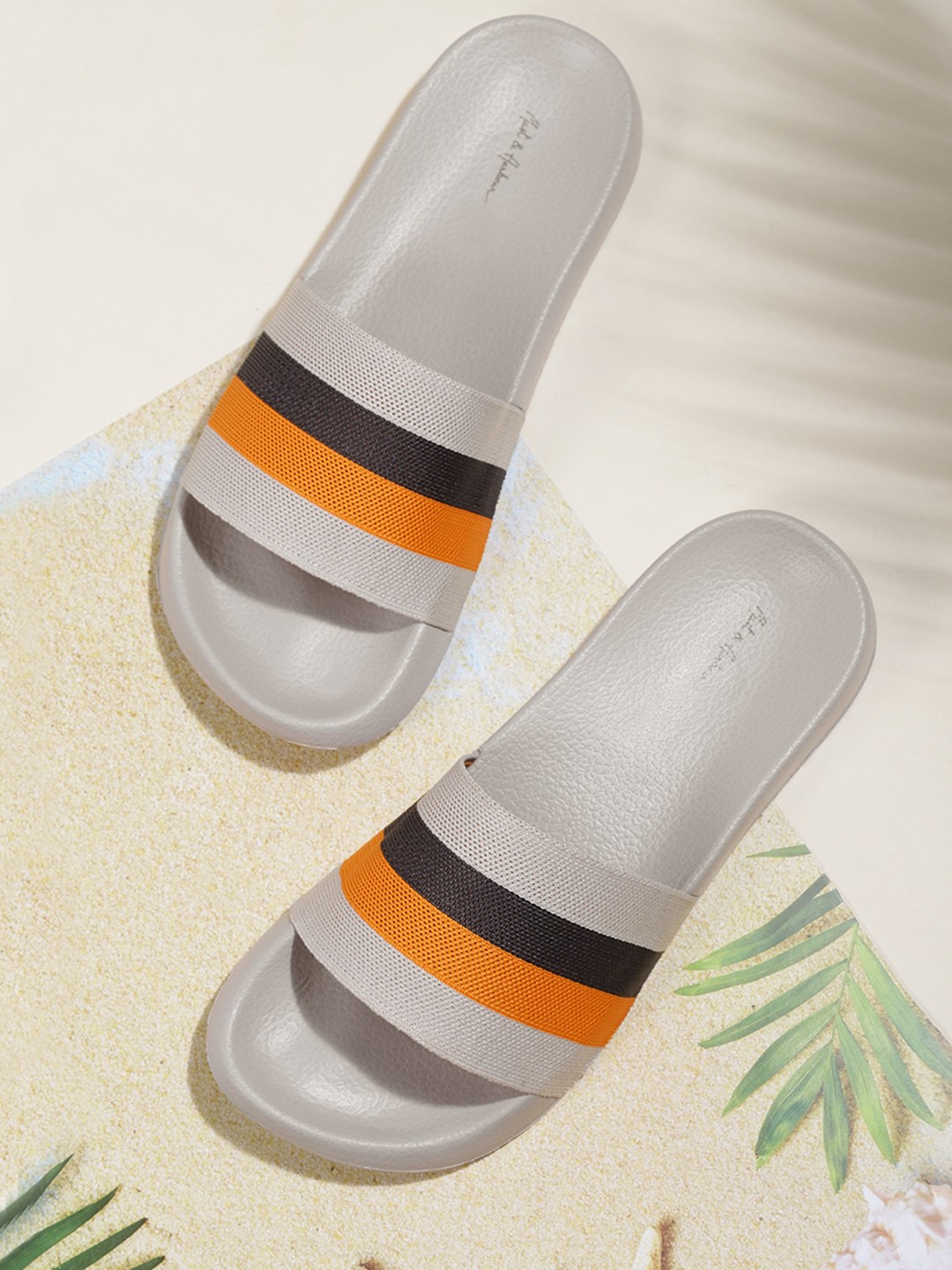 

Mast & Harbour Men Grey & Black Striped Sliders