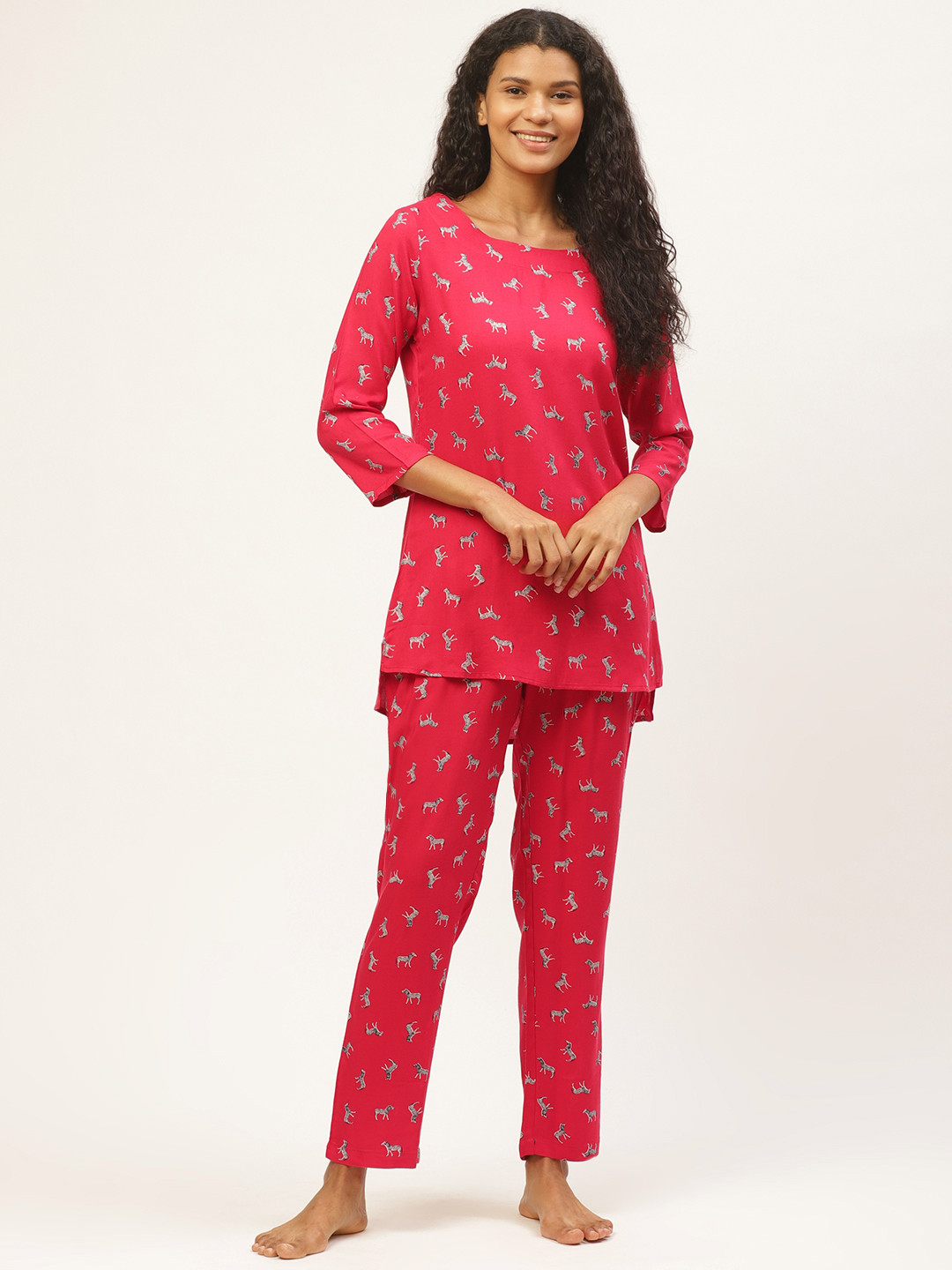 

Prakrti Women Red & White Zebra Printed Night Suit