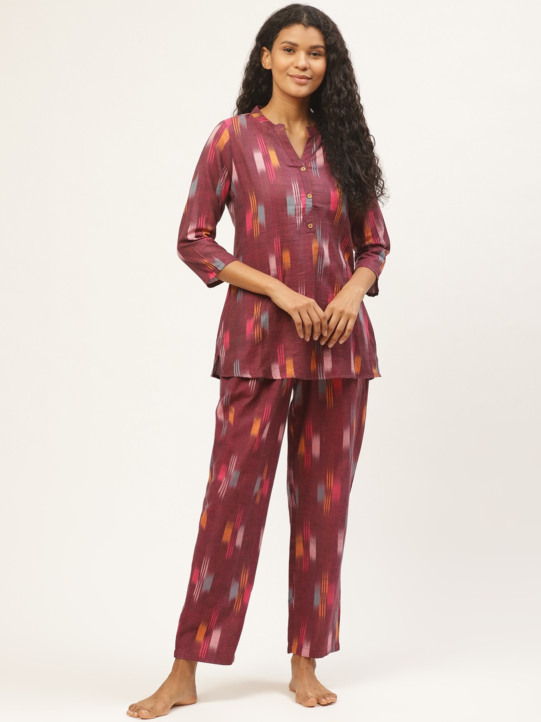 

Prakrti Women Purple & Blue Pochampally Ikat Sustainable Night Suit