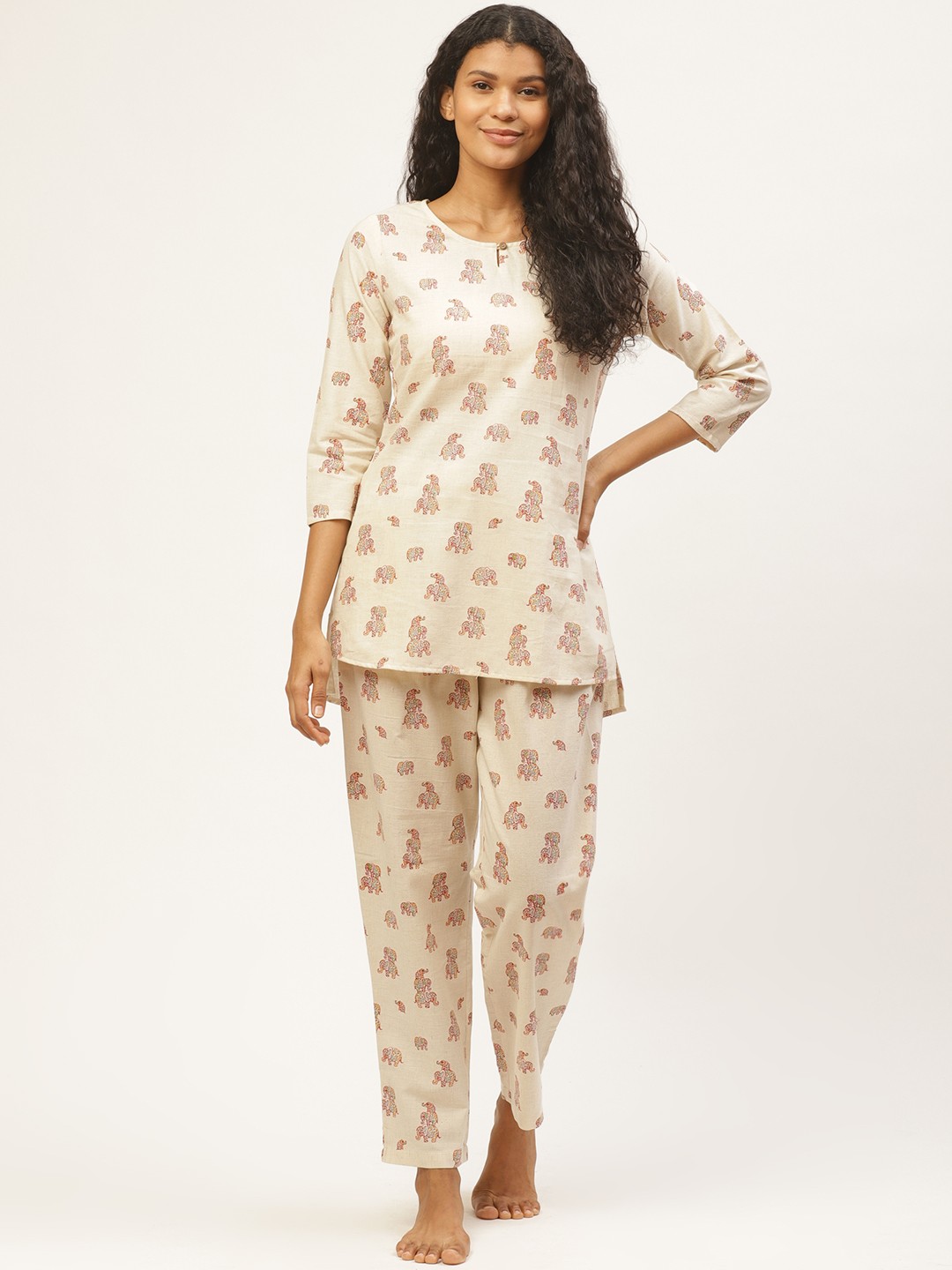 

Prakrti Women Off-White & Red Printed Night Suit