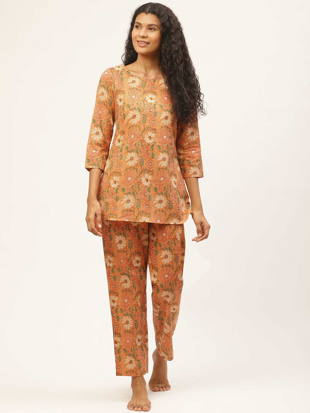 

Prakrti Women Orange & Green Printed Night suit