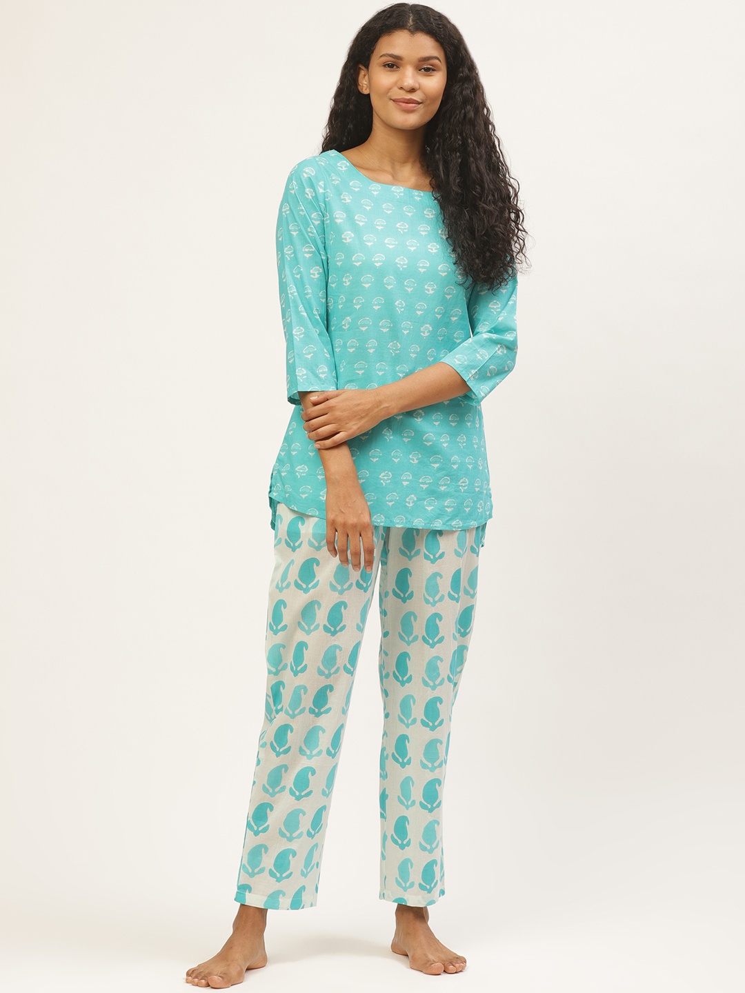 

Prakrti Women Blue & White Printed Night suit