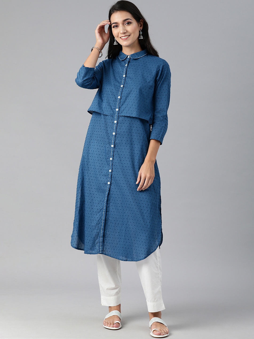 

Global Desi Women Blue Thread Work Kurta