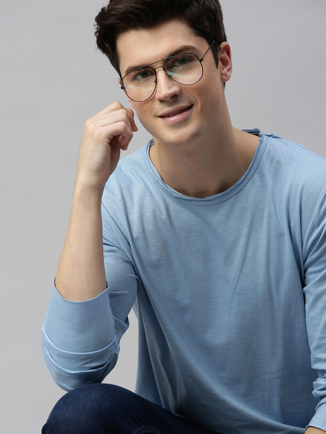 

Mast & Harbour Men Blue Slub FS Cotton T-shirt