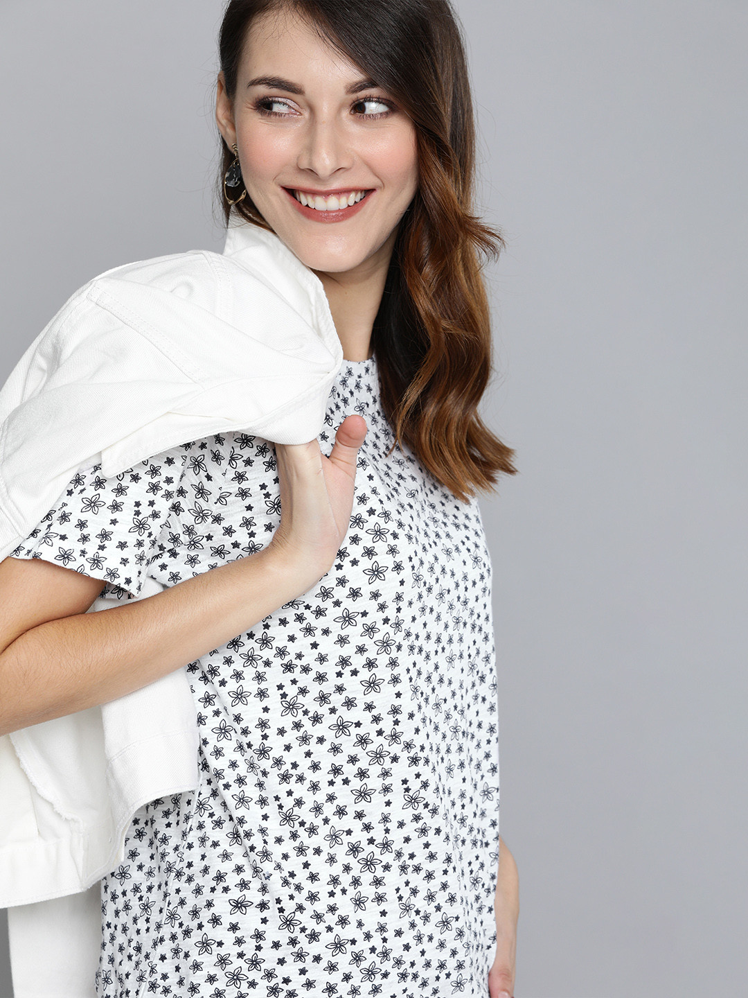 

Mast Harbour Women Grey Printed Round Neck Pure Cotton T-shirt