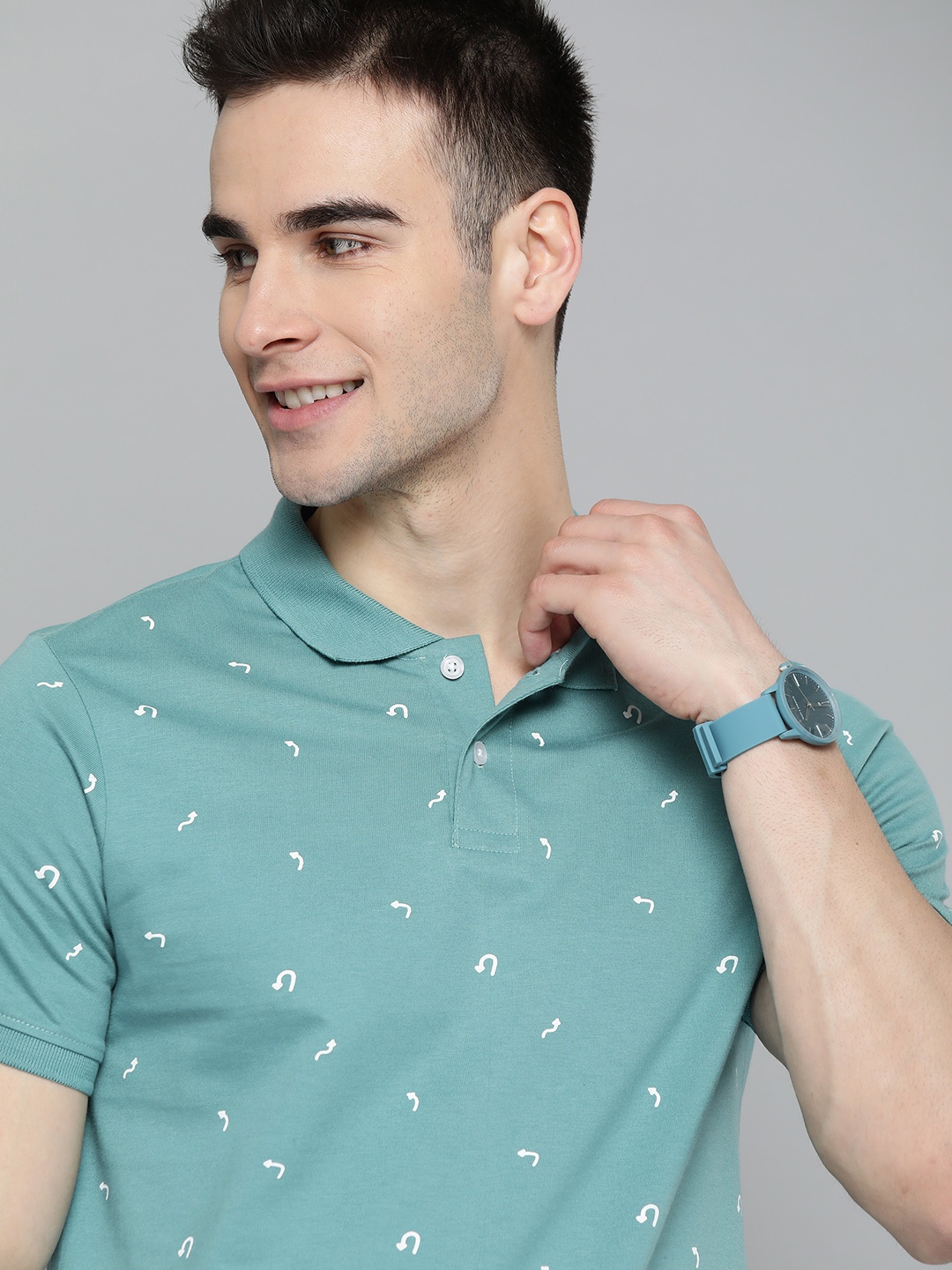 

Mast & Harbour Men Blue & White Printed Cotton Polo Collar T-shirt