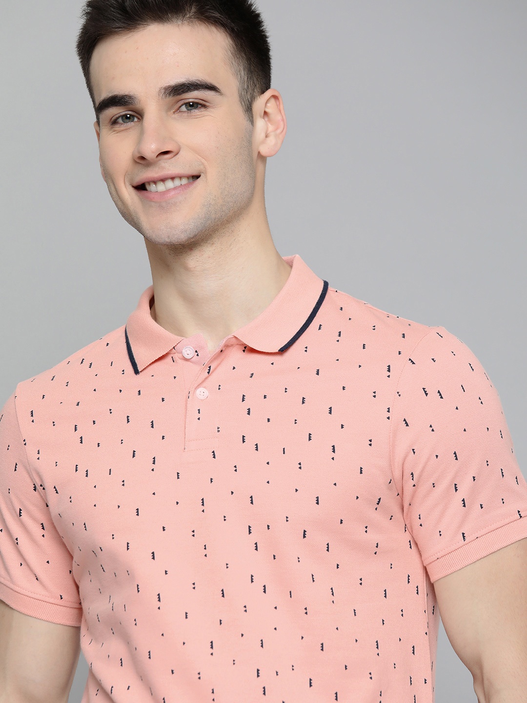 

Mast & Harbour Men Pink & Navy Blue Cotton Printed Polo Collar T-shirt