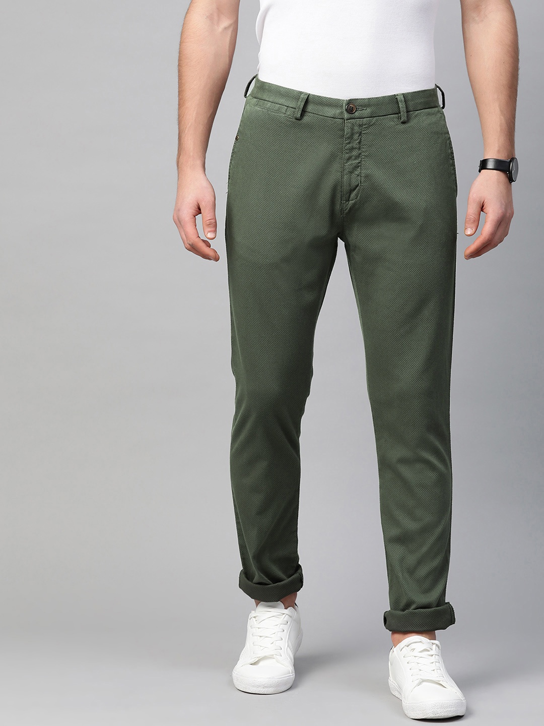 

Blackberrys Men Green Super Slim Fit Self Design Chinos