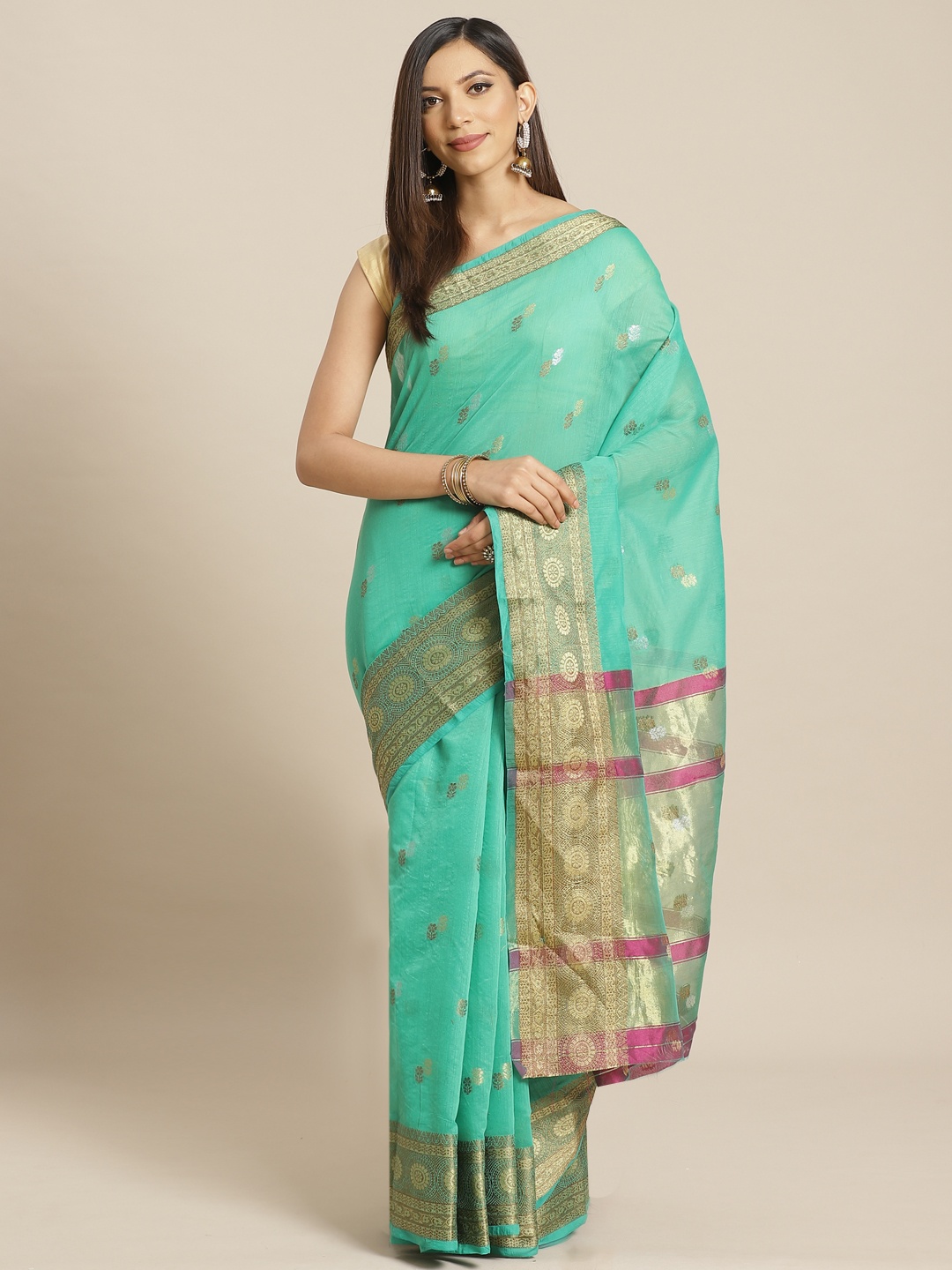 

Mitera Green & Golden Woven Design Saree