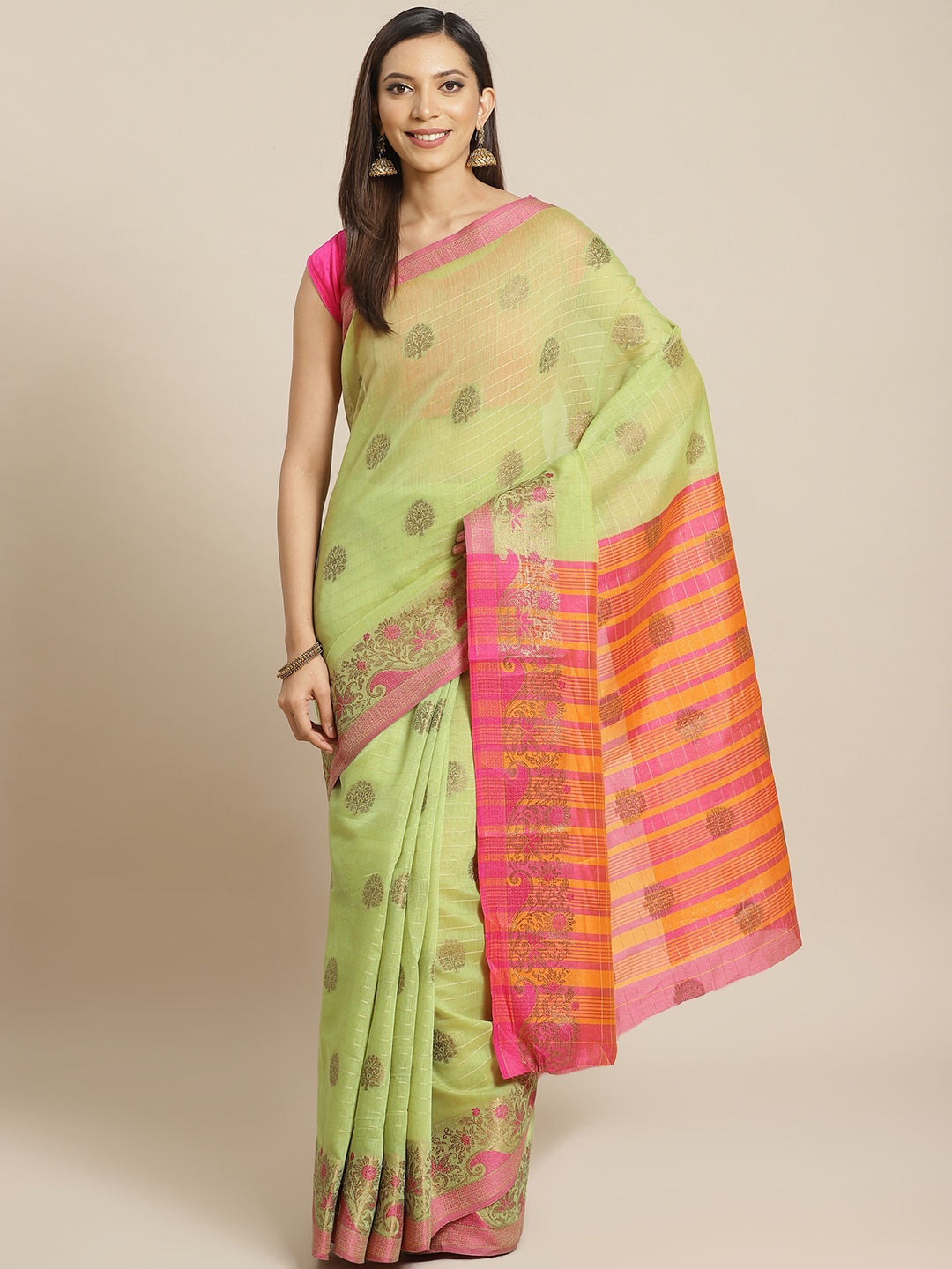 

Mitera Green & Golden Woven Design Saree