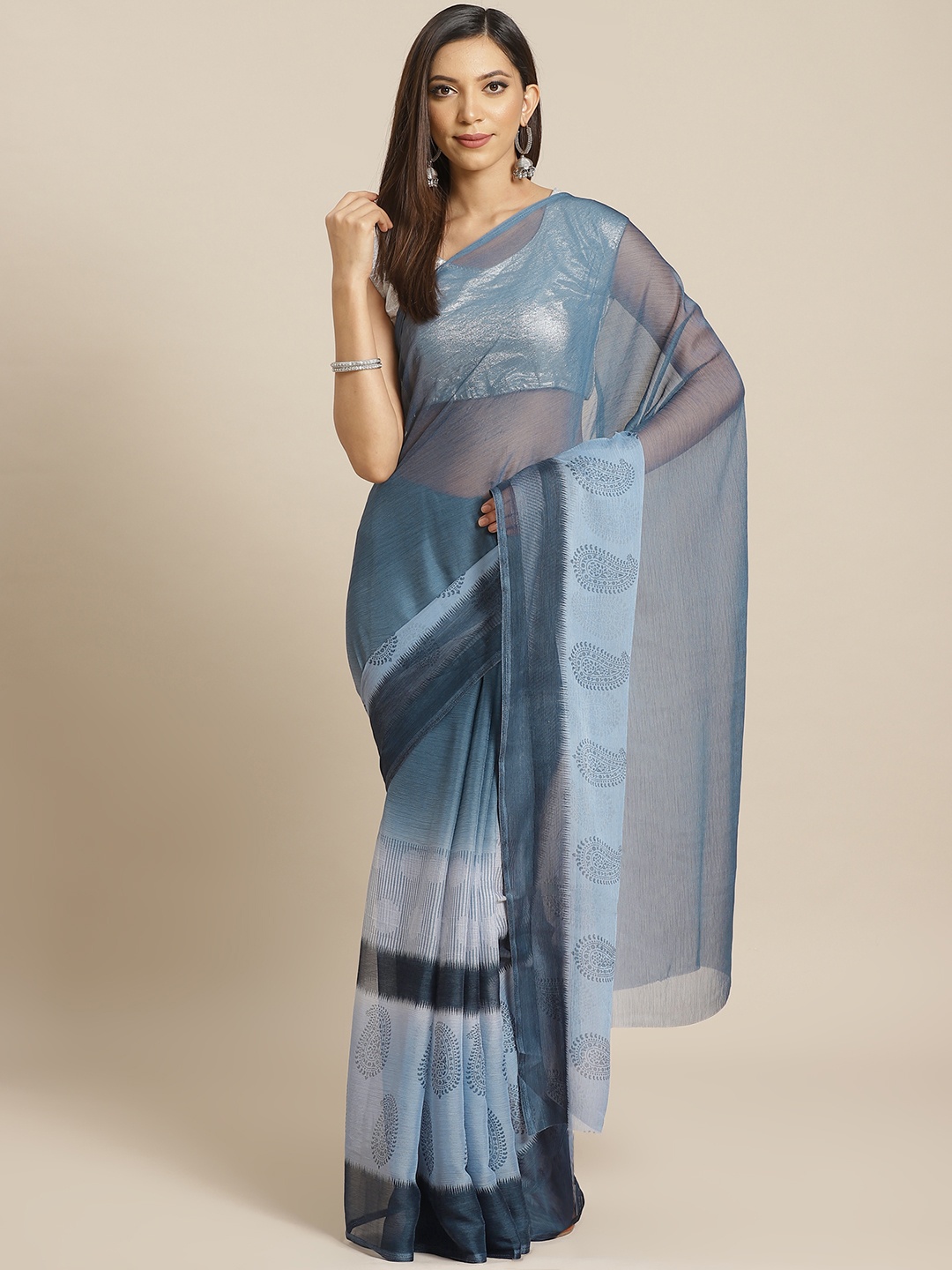 

KALINI Blue & Grey Dyed Saree