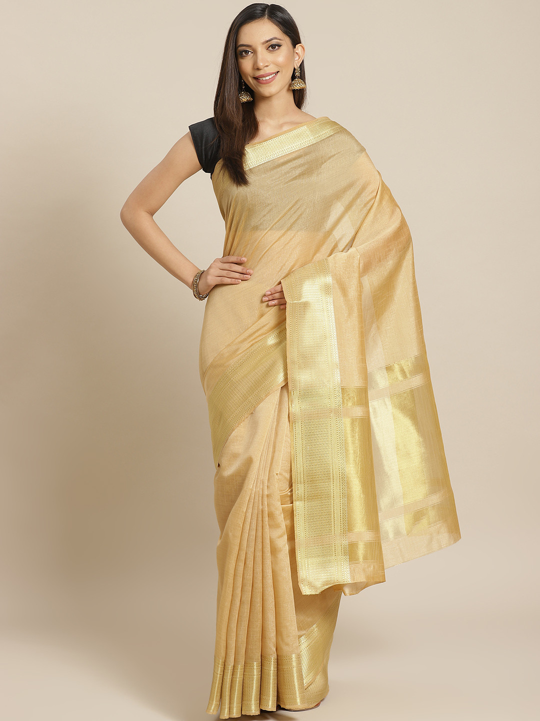 

Mitera Beige Solid Saree
