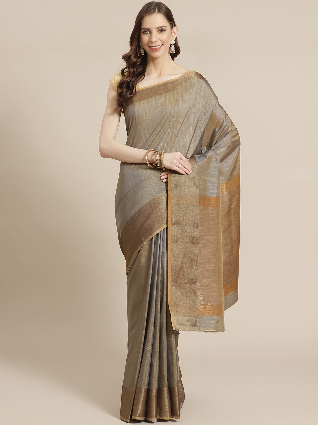 

Mitera Grey & Brown Dual-Toned Zari Woven Design Saree
