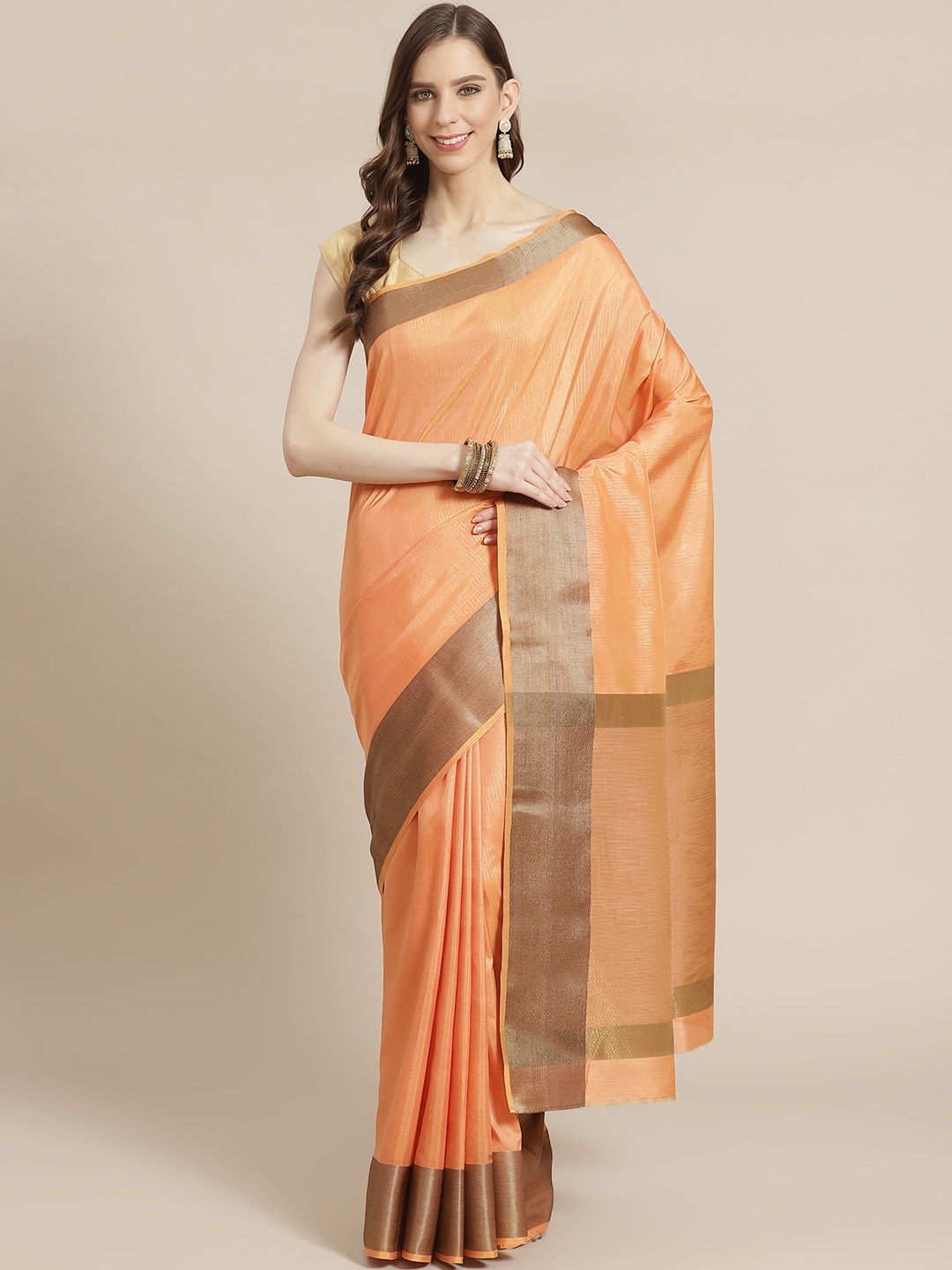 

Mitera Peach-Coloured Solid Saree