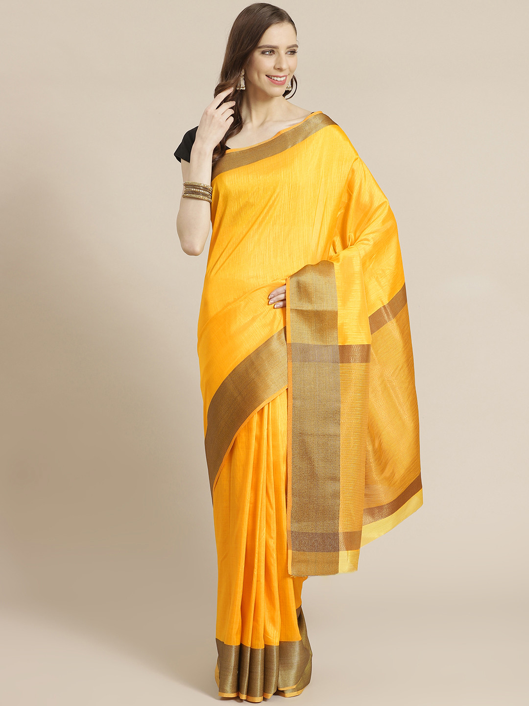 

Mitera Mustard Yellow Solid Saree