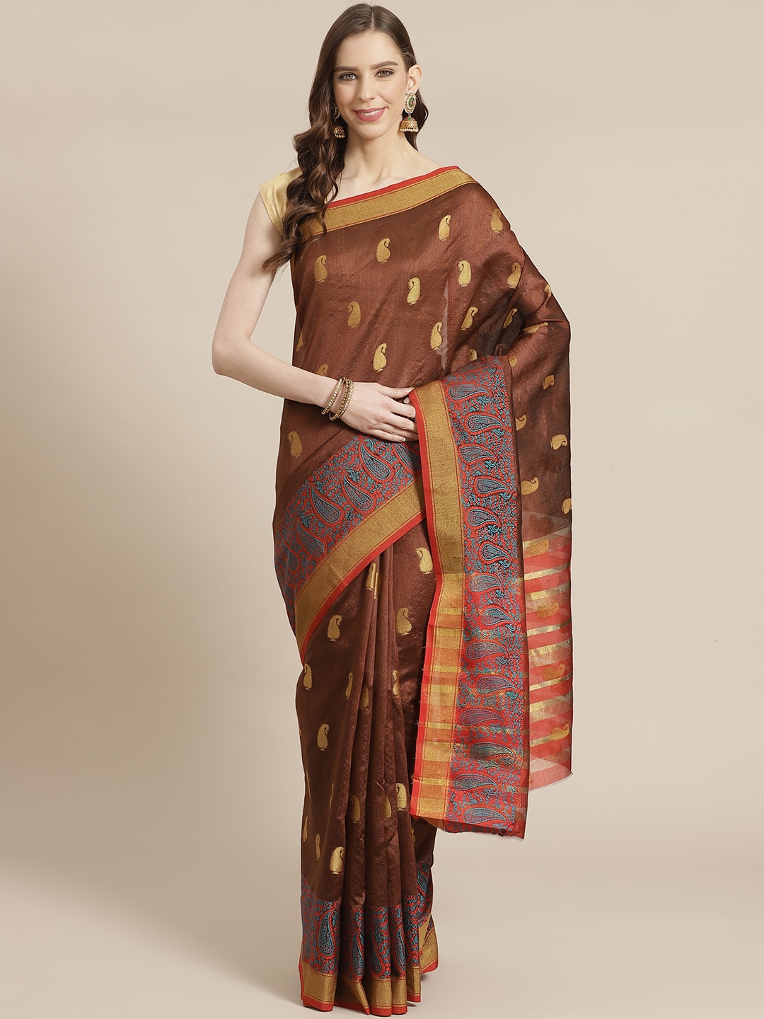 

Mitera Brown & Golden Woven Design Saree
