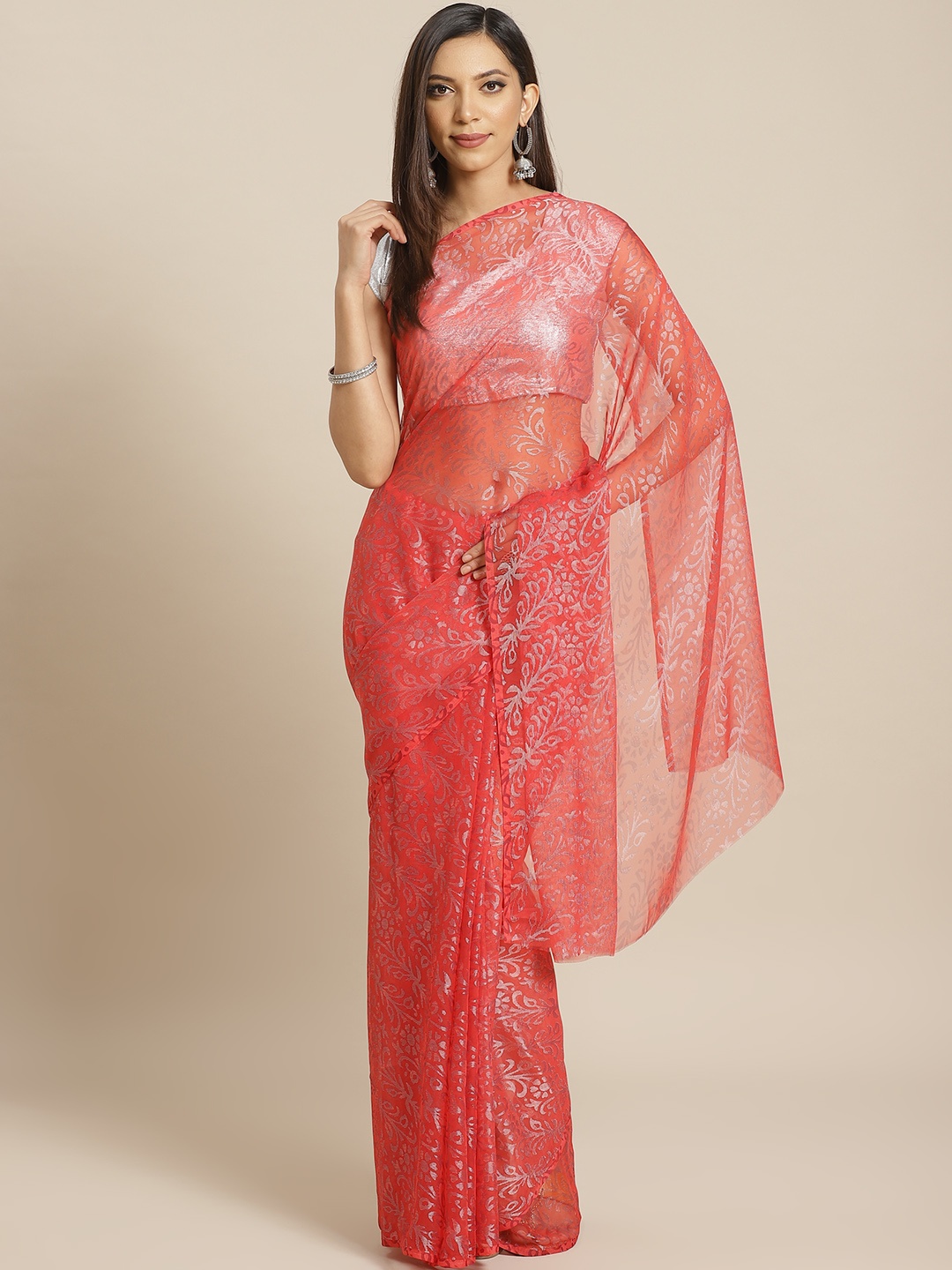 

Mitera Red & Silver Woven Design Saree